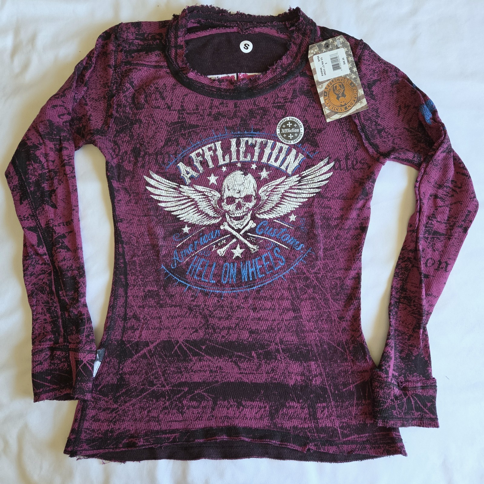 Affliction AC Heroic Reversible Y2K Grunge Biker S Purple Long Sleeve T-Shirt