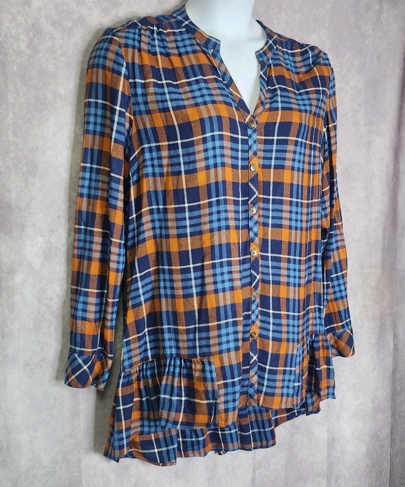 Womens Matilda Jane General Store Plaid Lightweight Flannel Tunic Top Size Large