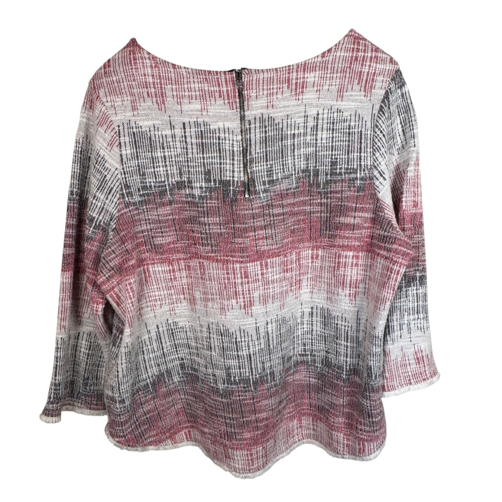 Anthropologie W5 Tweed Textured Knit Top Sz L 3/4 Sleeve Made in USA Boho Fringe