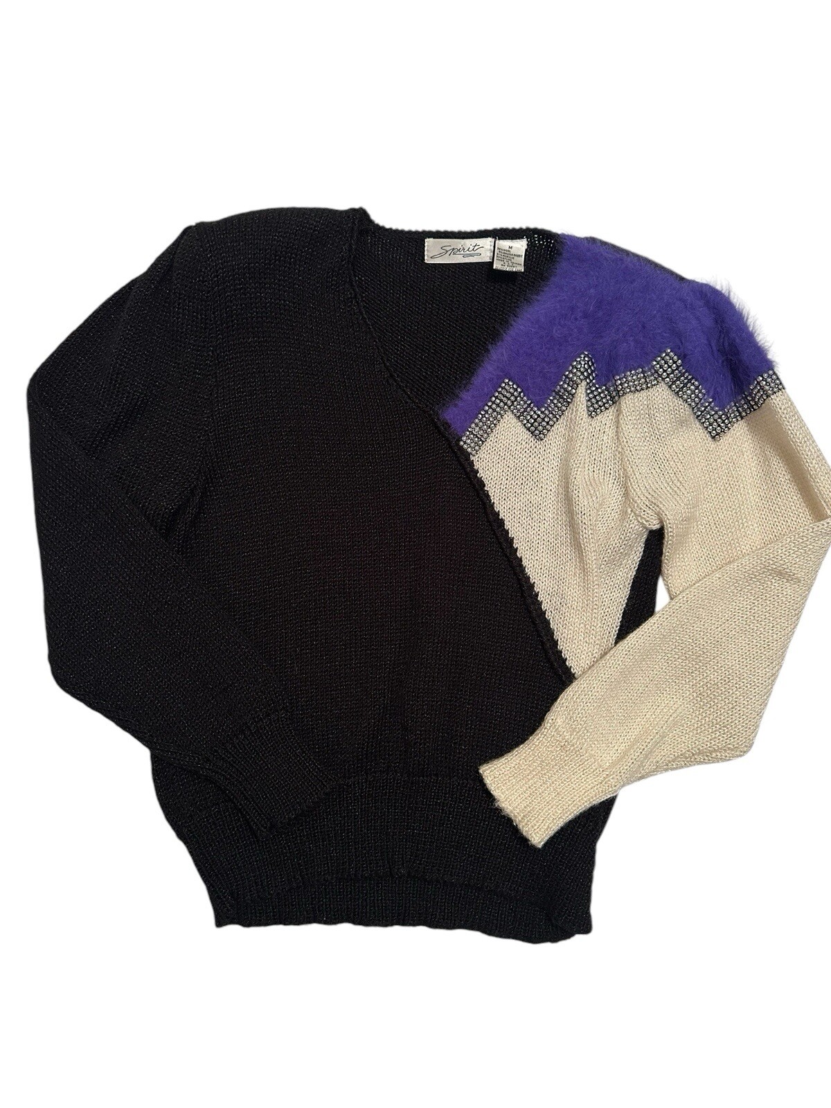 SPIRIT Wool Acrylic & Angora Sparkling Holiday Party Sweater Medium Purple Black