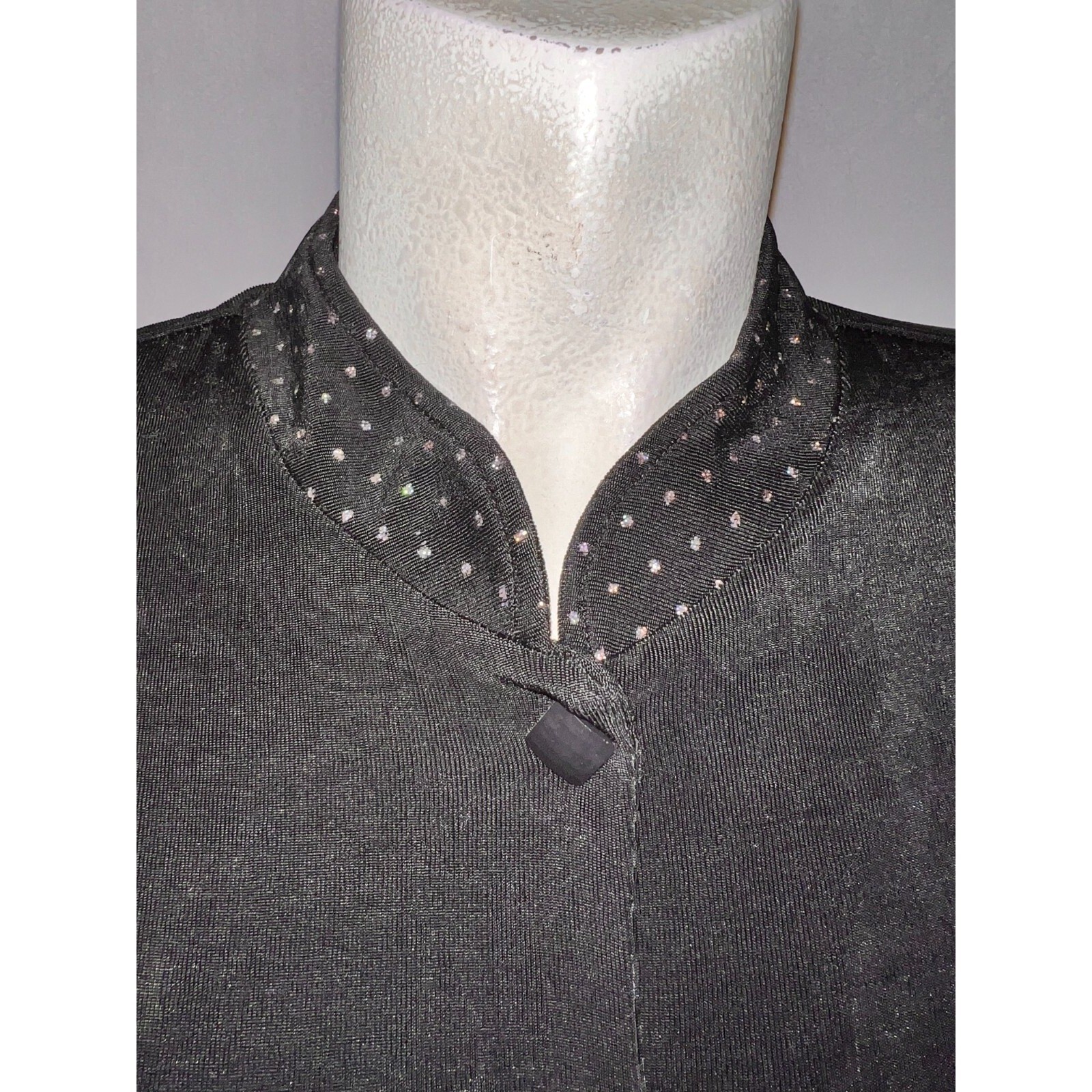 Slinky Brand Womens Black Studded Mandarin Collar Button Front Tunic Top XL NEW