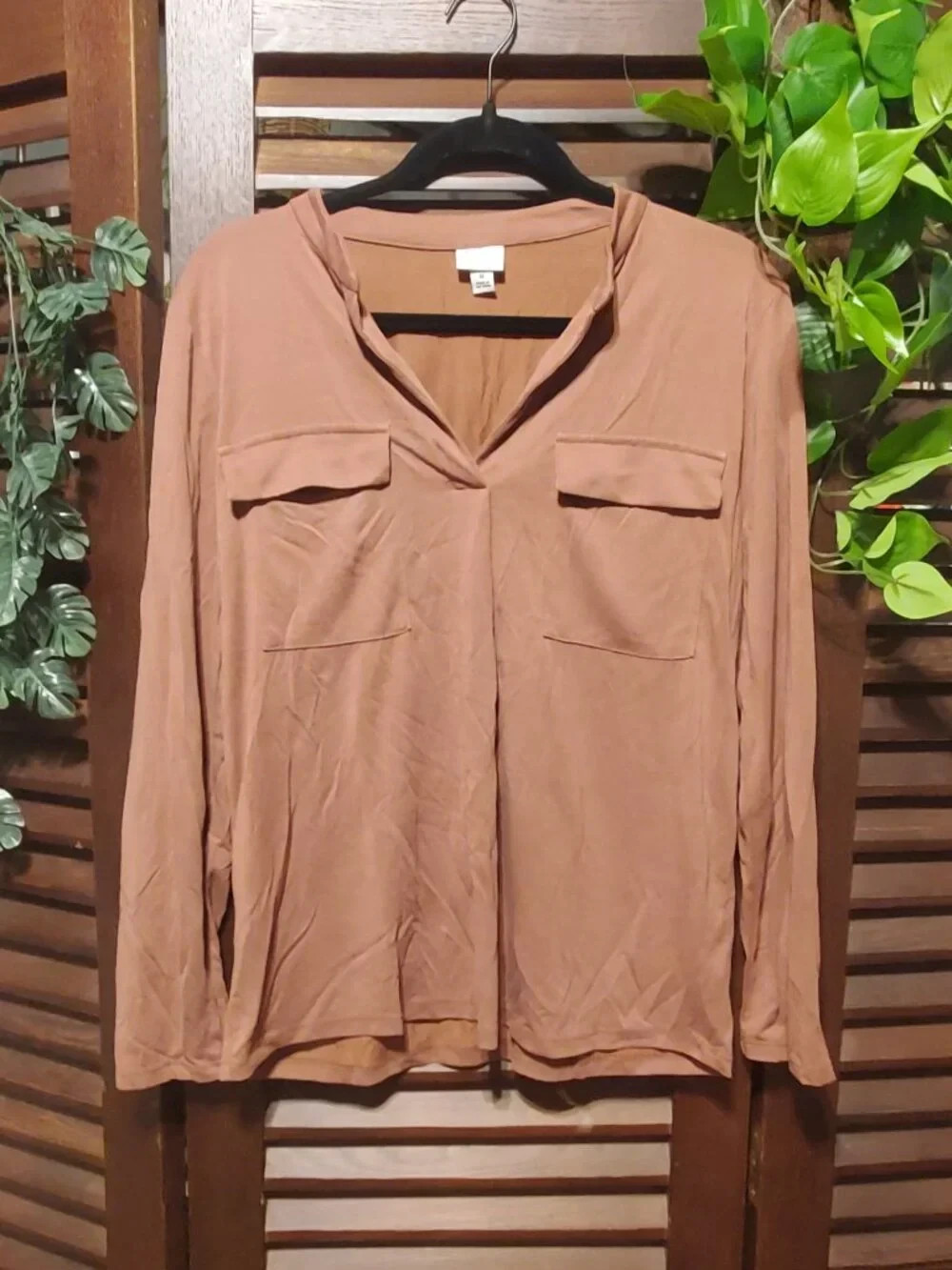 A New Day Rust Split-Neck Utility Popover Blouse Size M