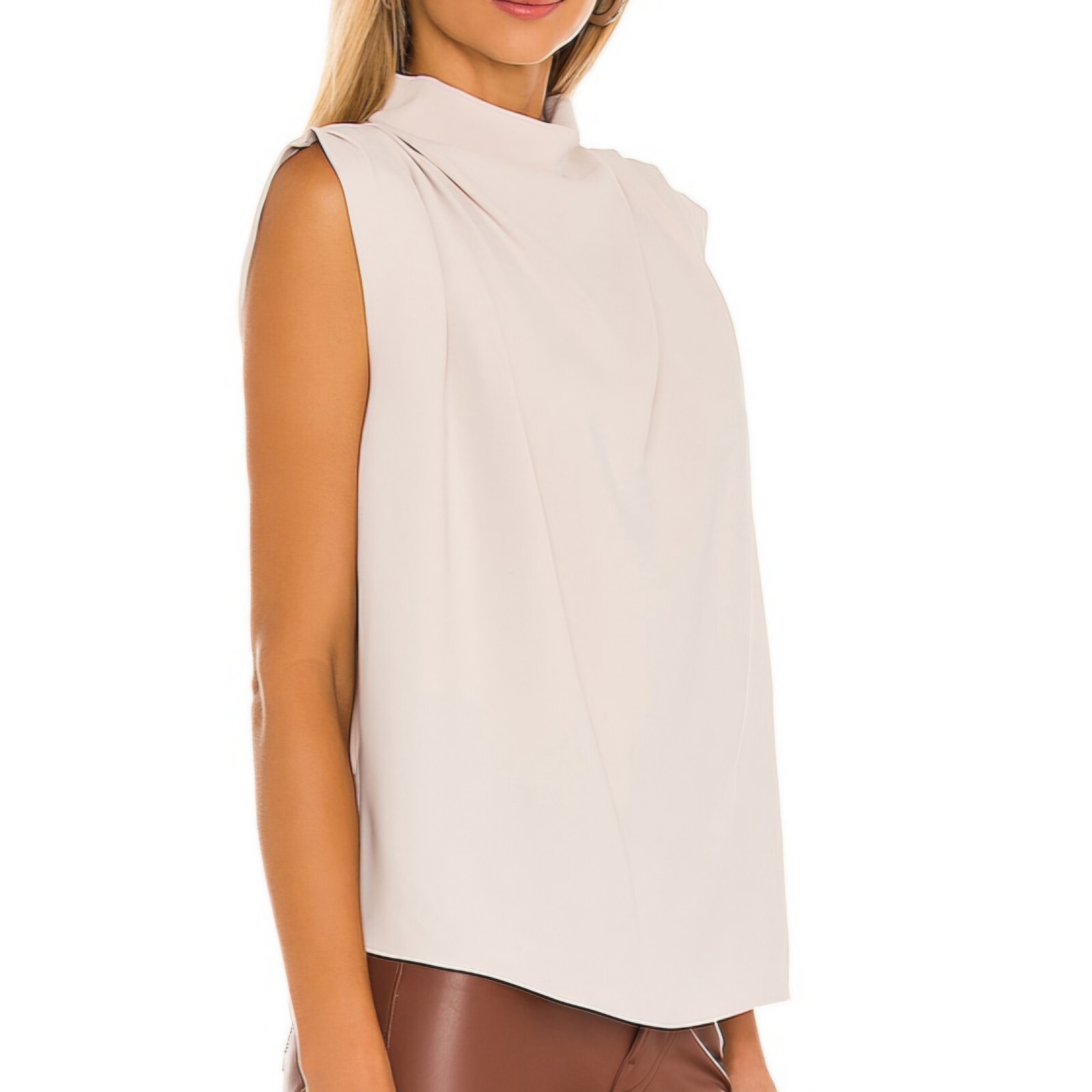 AMANDA UPRICHARD “Fabienne” Sleeveless Draped Neck Top Keyhole Back Beige LARGE