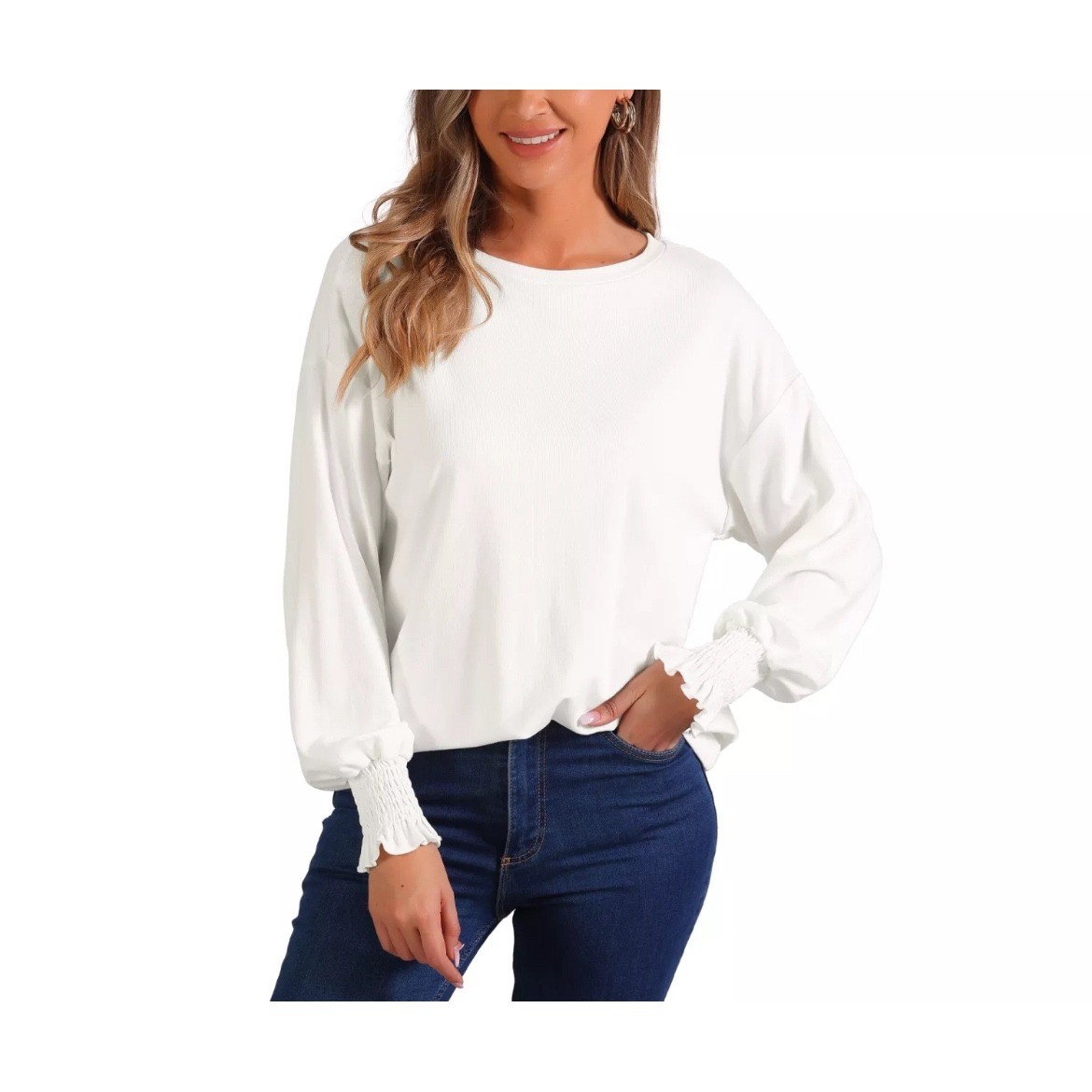 New DOKOTOO Women’s White Long Sleeve Dolman Top With Smocked Cuffs Size XS