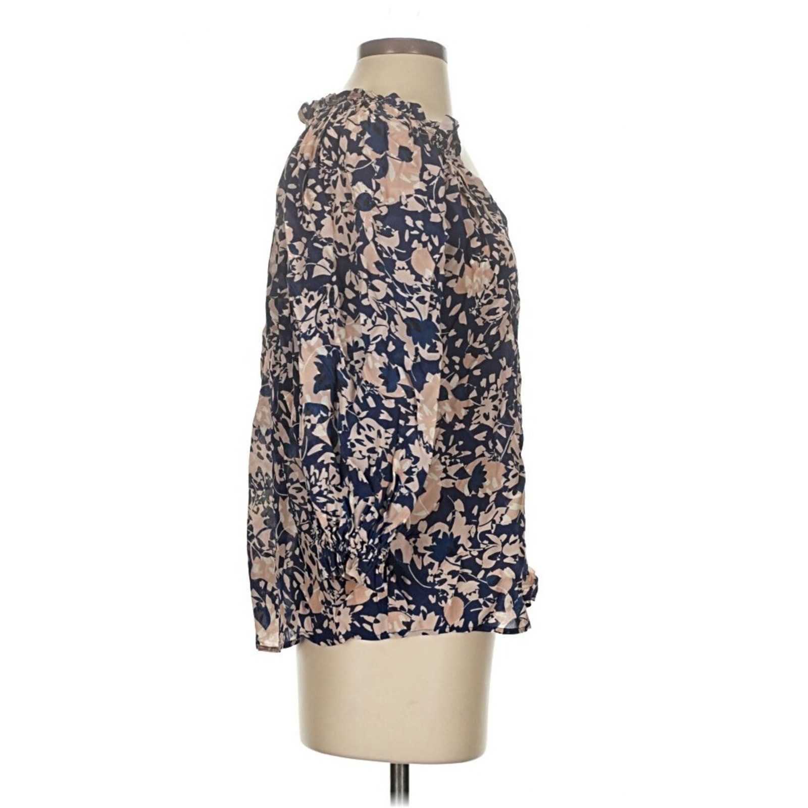NWT Gilner Farrar Ellie Floral Blouse XS Navy Cream Tan Coastal Beach Ruffle Top