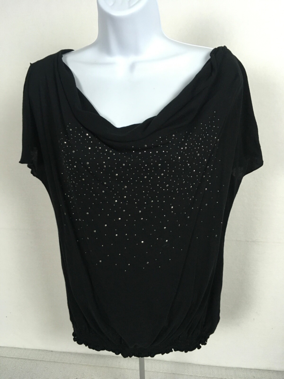 Express Womens Top Size SP Black Sequins Front Short Sleeves Elastic Waist