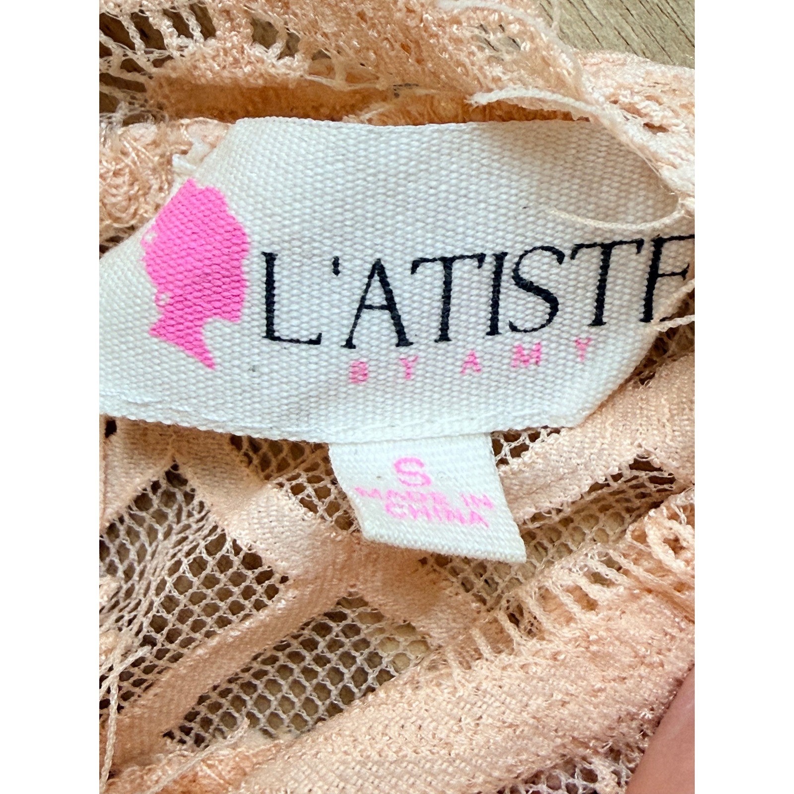 L’Atiste Peach Lace Crop Top Mock Neck Sleeveless Sm 90s Y2K Fairy Wedding