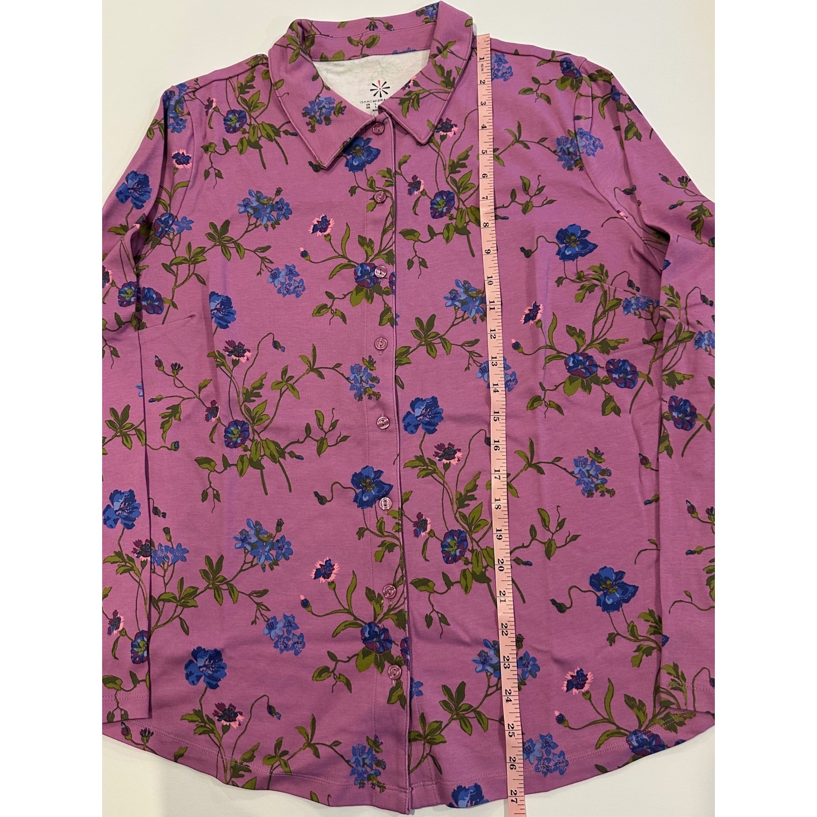 Isaac Mizrahi Pima Cotton Floral Button Down Shirt Mauve Missy’s Large A517322