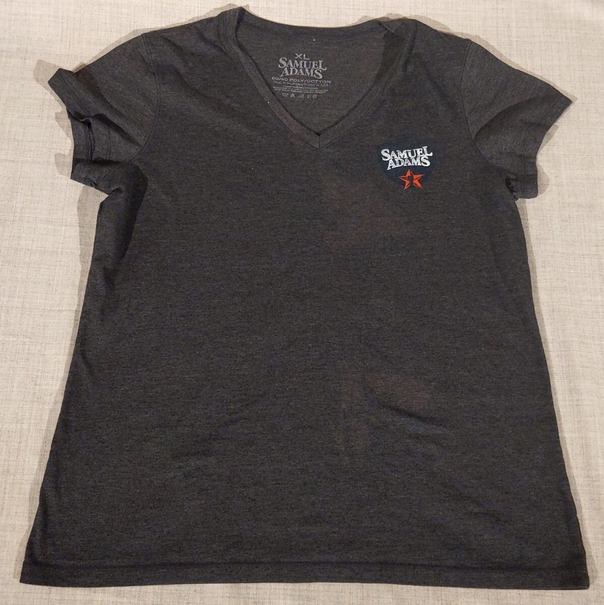 Samuel Adams Shirt Adult XL Gray Graphic Print Logo V Neck Poly Cotton Women