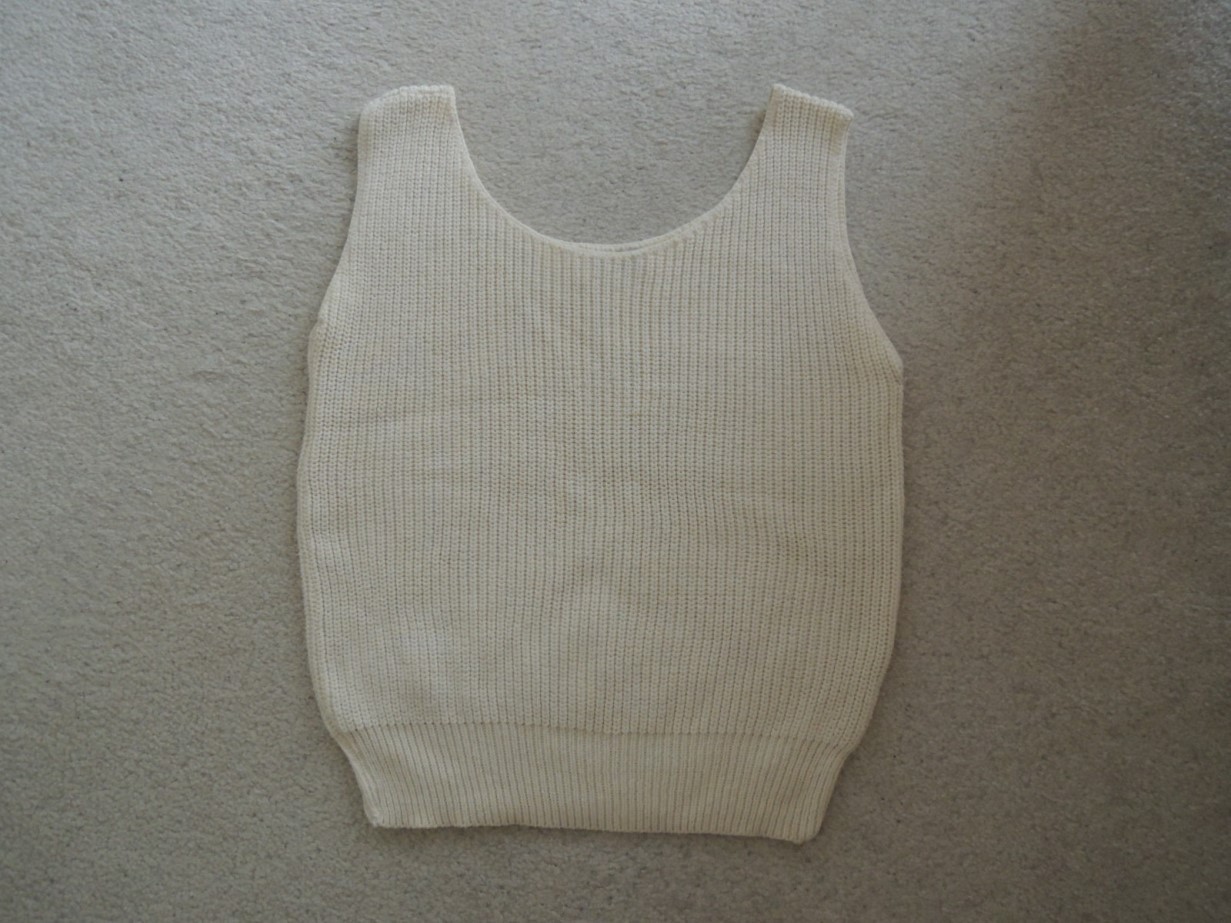 Ladies Crop Top Size M Off White Cotton Knit S/L Sweater Vest Top -Jason Maxwell