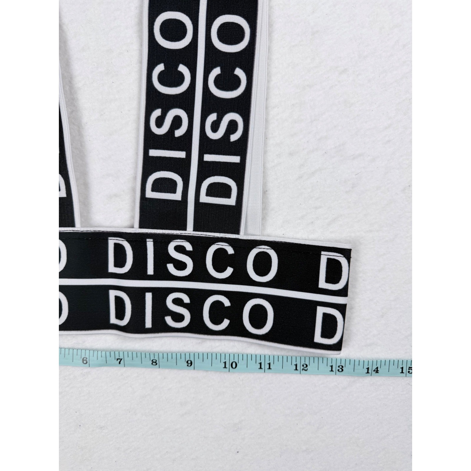 Do My Self Disco Graphic Elastic Harness Crop Top Black White Festival Rave M