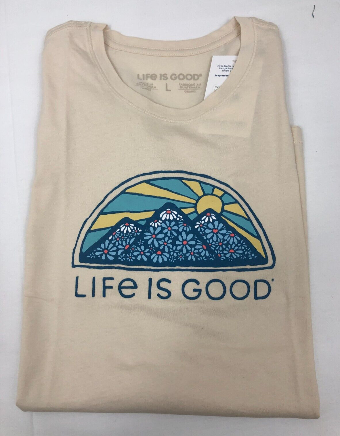 Life is Good Women’s T Shirt Large Flower Mountain