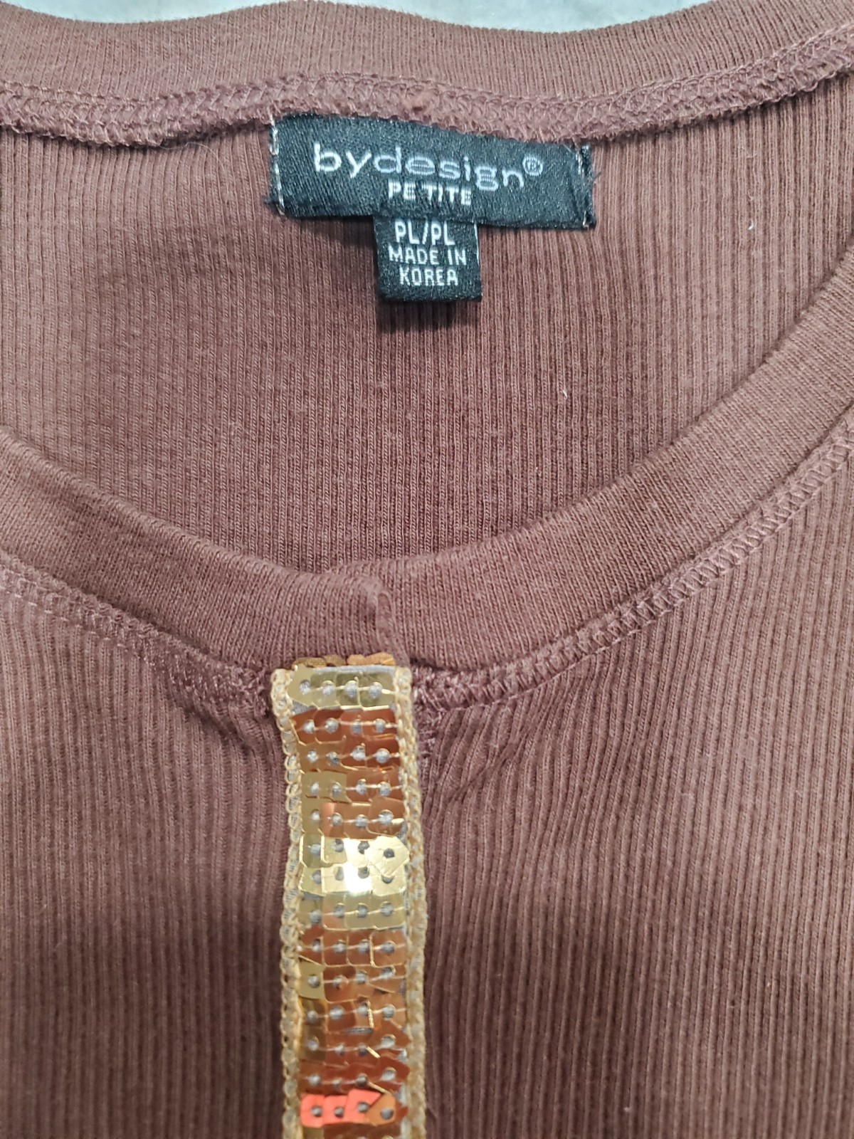BY DESIGN, Brown SCOOP NECK EMBELLISHED W/GOLD BEADS TANK TOP, SIZE PL, Stretchy