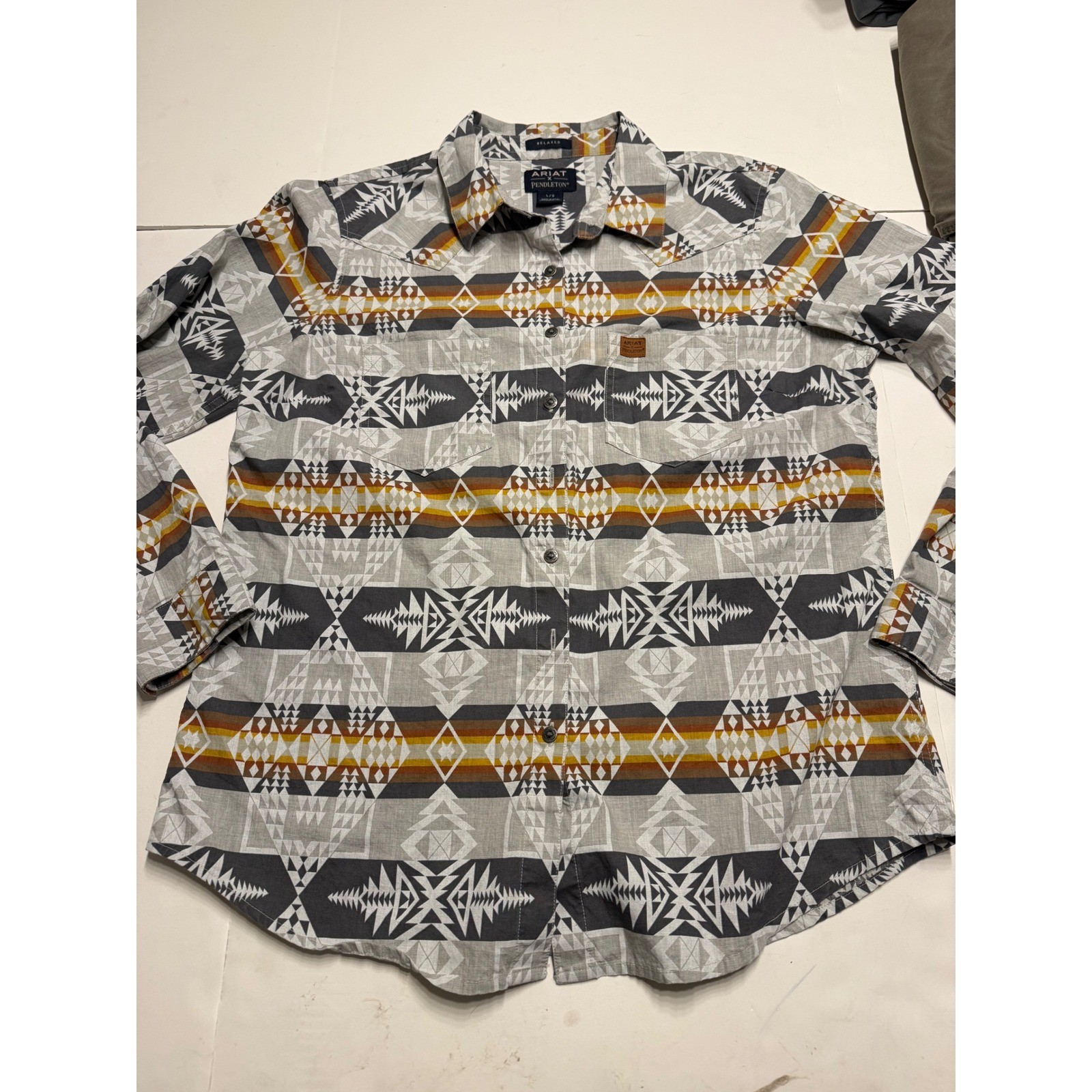 Ariat x Pendleton Billie Jean LS Shirt Womens Grey Geometric Western 10037733 L
