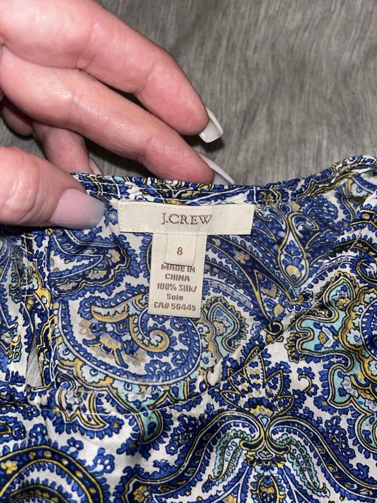 J.Crew Blue Floral 100% Silk Boho Cottage Business Career Blouse Size 8