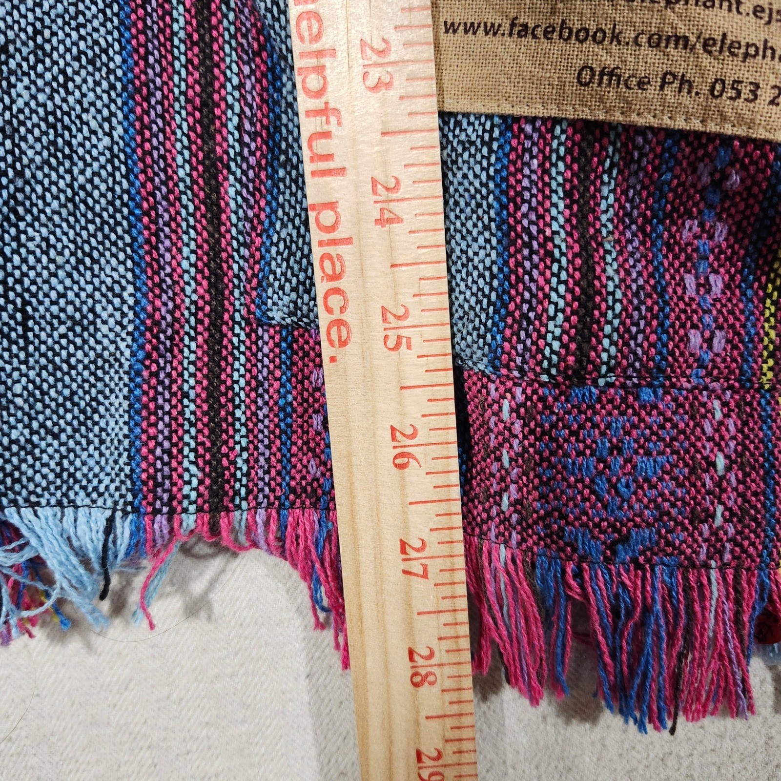 Elephant Jungle Sanctuary Traditional Thai Poncho Top Blue Pink Striped Medium