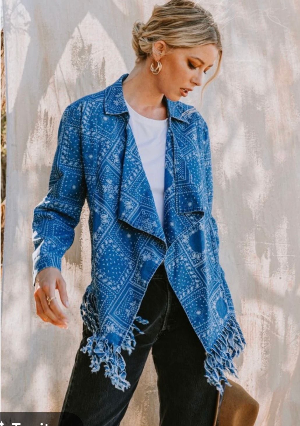 LONG ADJUSTABLE SLEEVE OPEN TENCEL CARDI WITH FRIINGE – ,