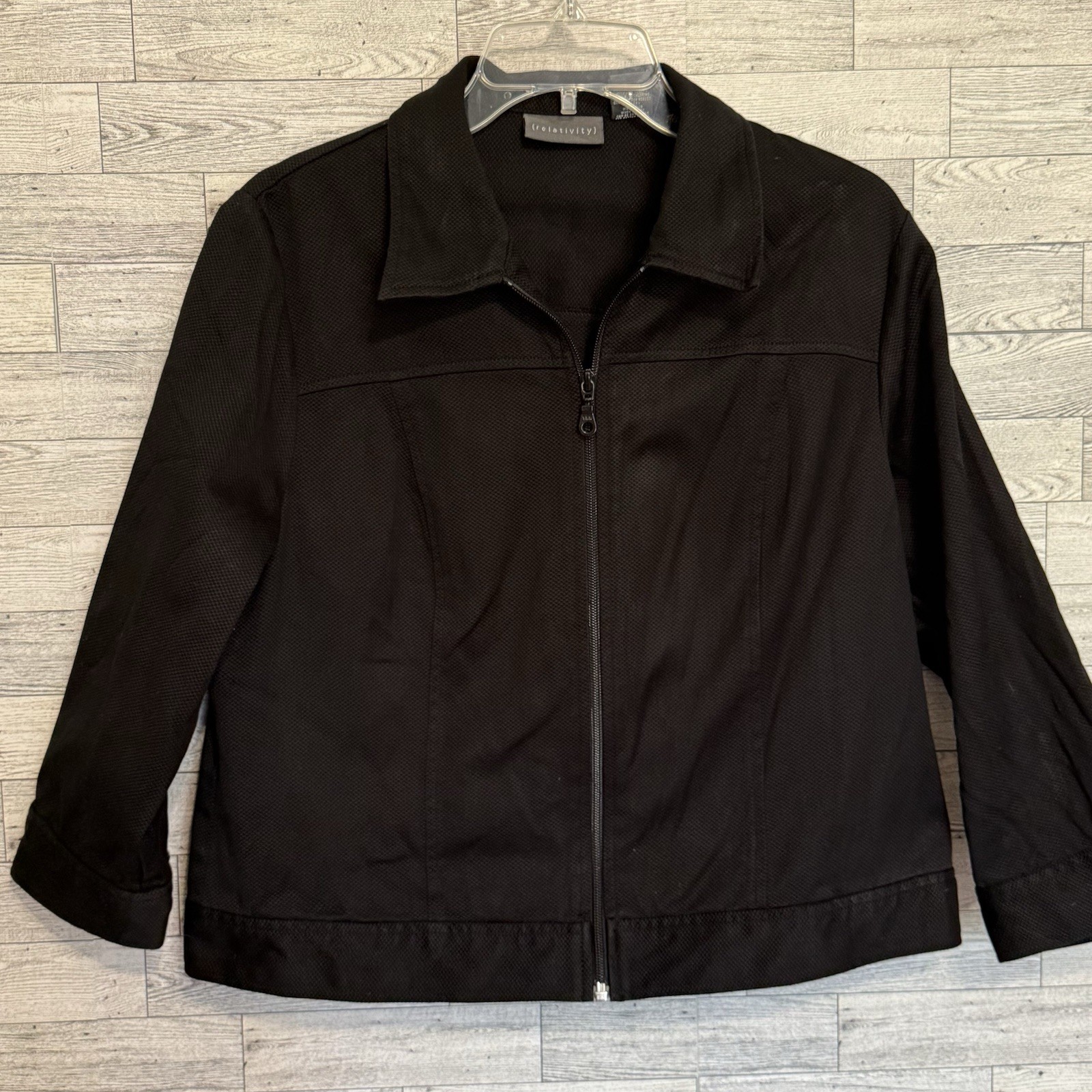 Women’s Relativity Black Full Zip Jacket Size-Large Pockets Cotton/Spandex