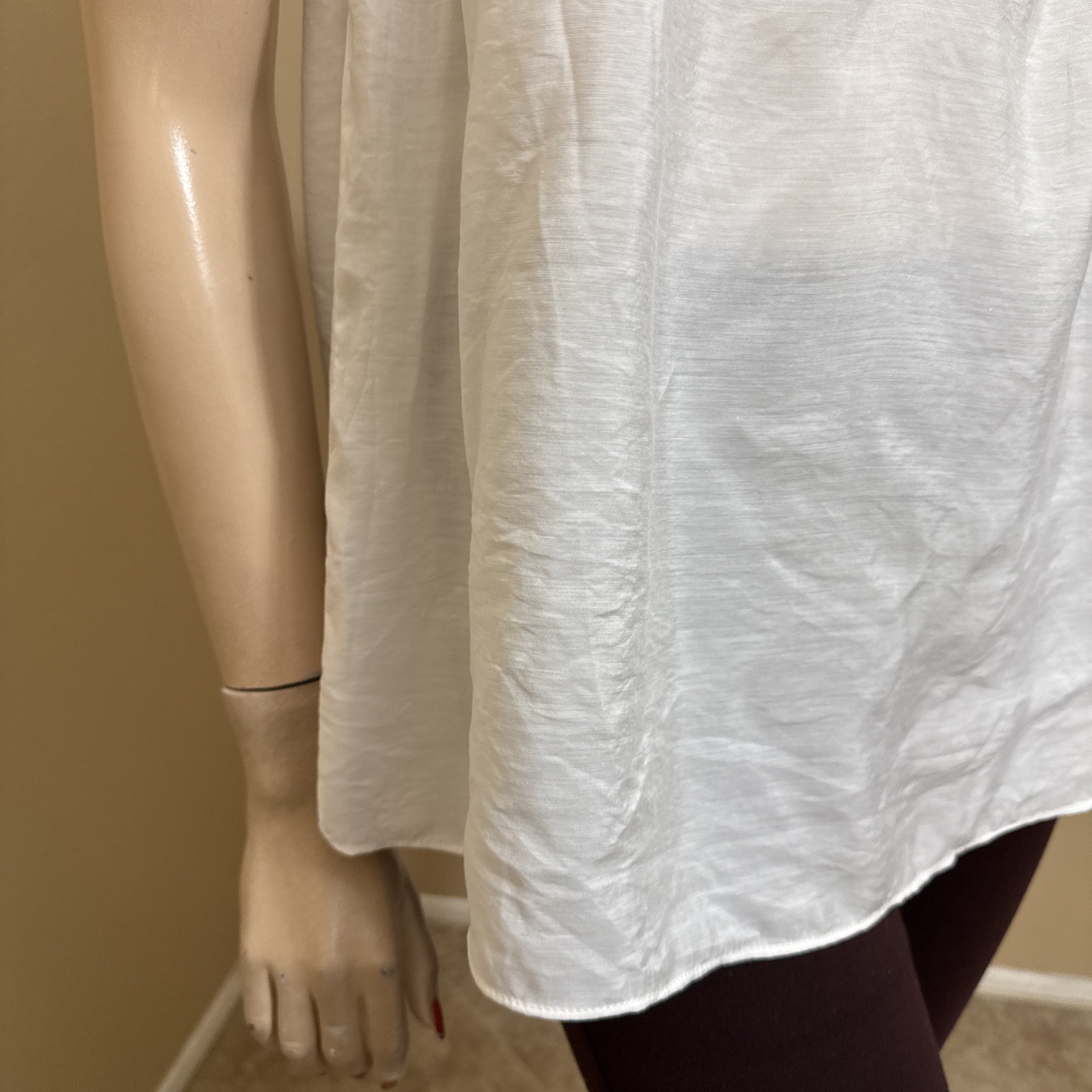 Women’s White Rayon Casual Summer Open Sheer Button Tied Size M Blouse Top Tunic