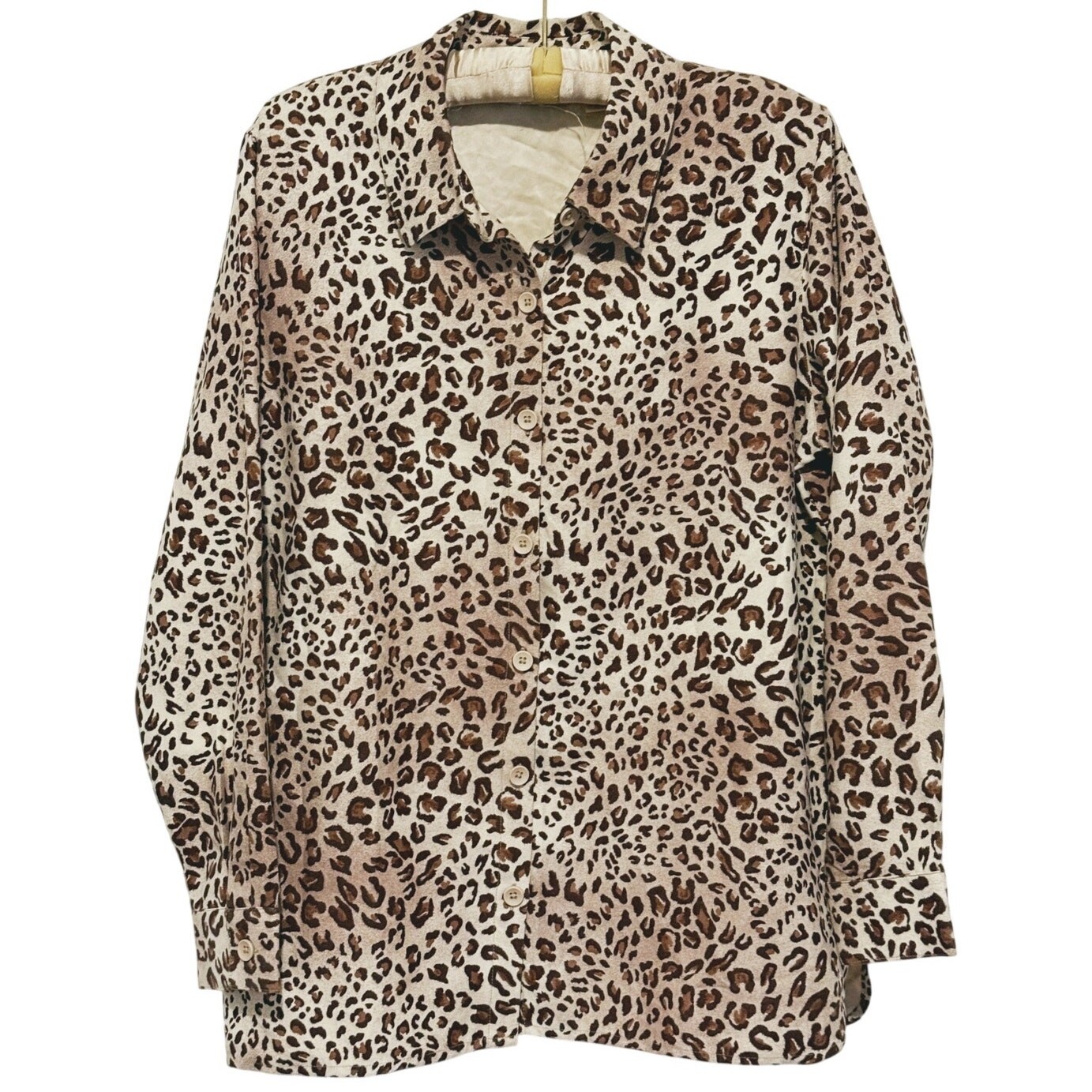 Vintage 90s Womens Leopard Cheetah Print Button Up Top Large Y2K Mob Wife Retro