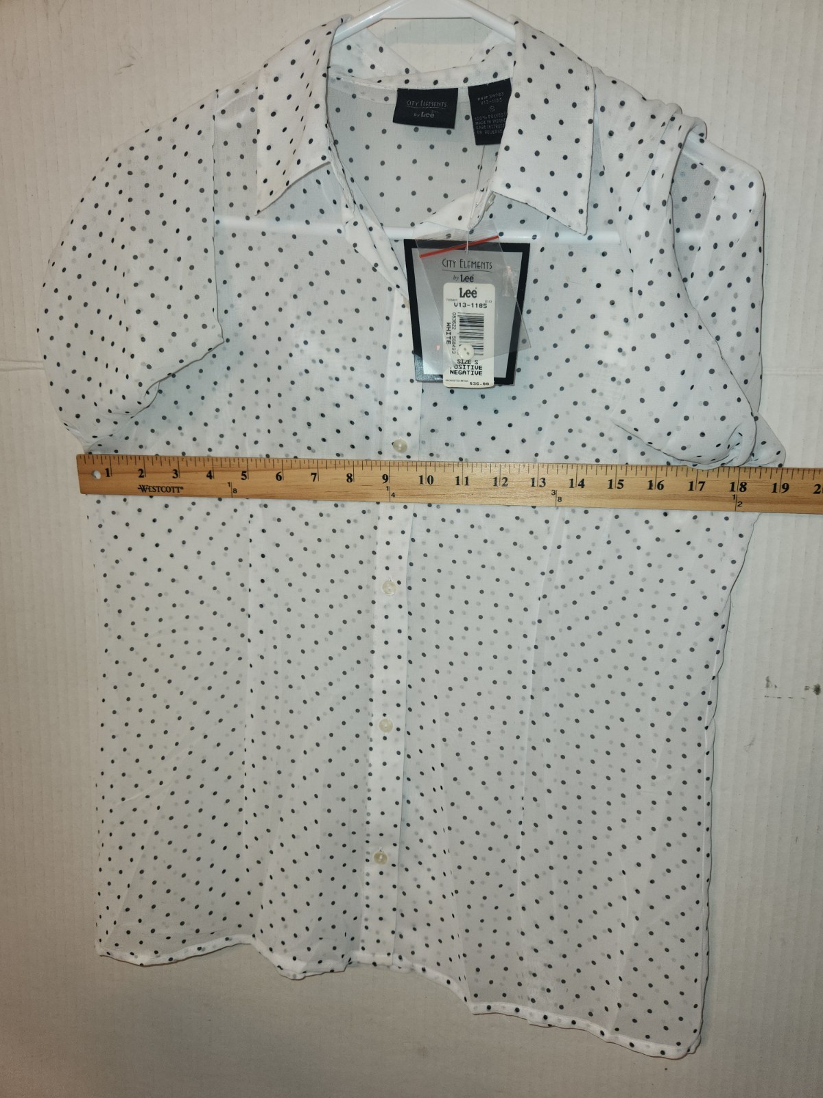 City Elements By Lee Black & White Polka Dot Women Small Sheer Poly Blouse NWT