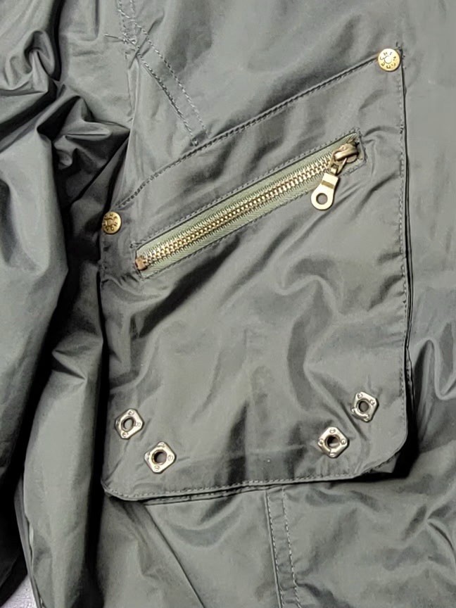 D&G woman Green Hooded Fur Trim Bomber Jacket Lined Full Zip Stand-Up 2