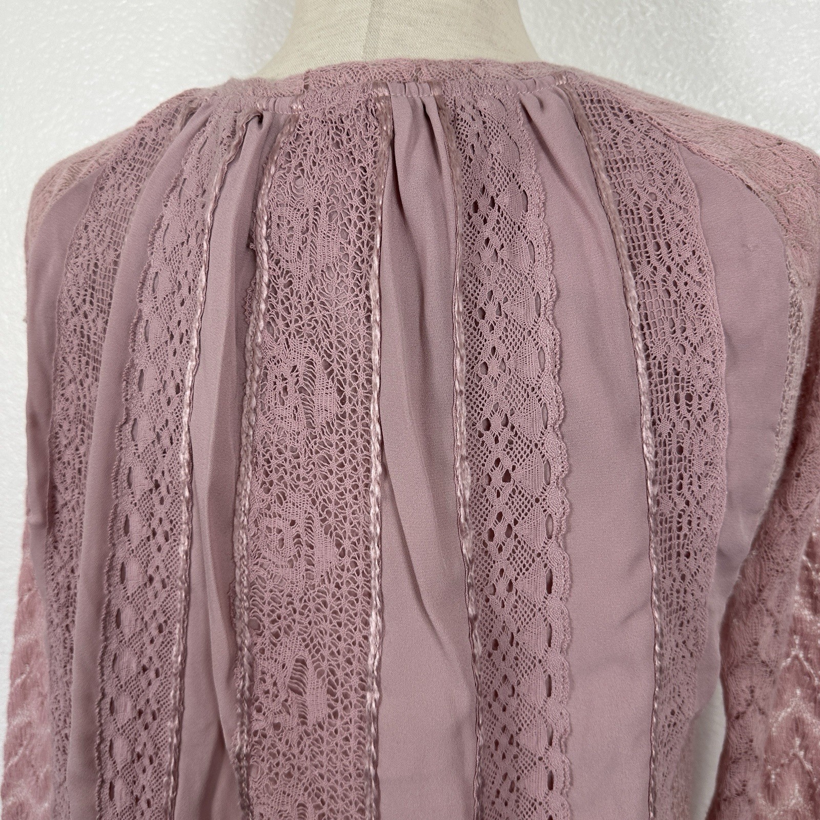 Anthropologie Top One September Women Small Thermal Pink Lace Western Boho