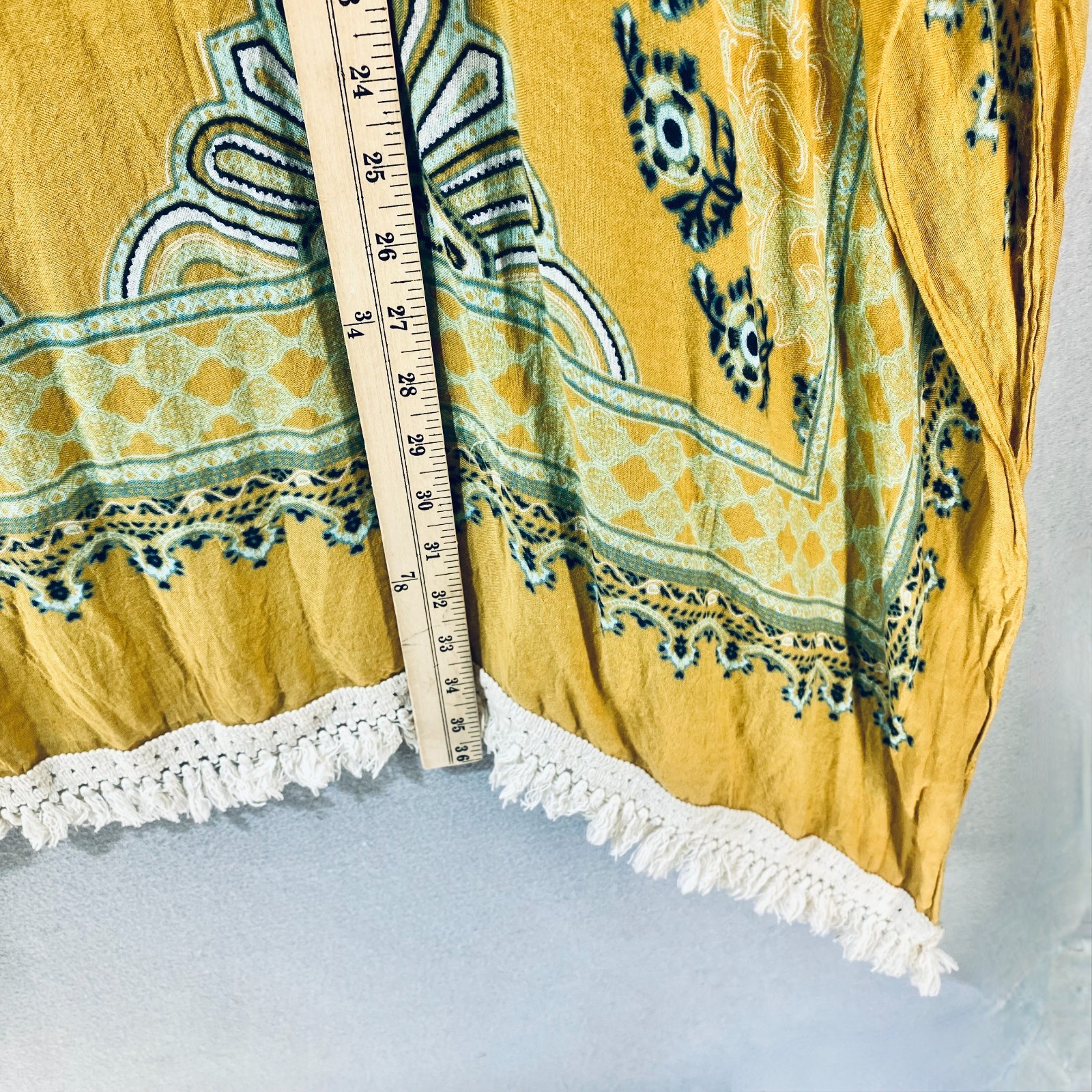 Derek Heart Top Womens OS Mustard Yellow Floral Kimono Fringe Boho