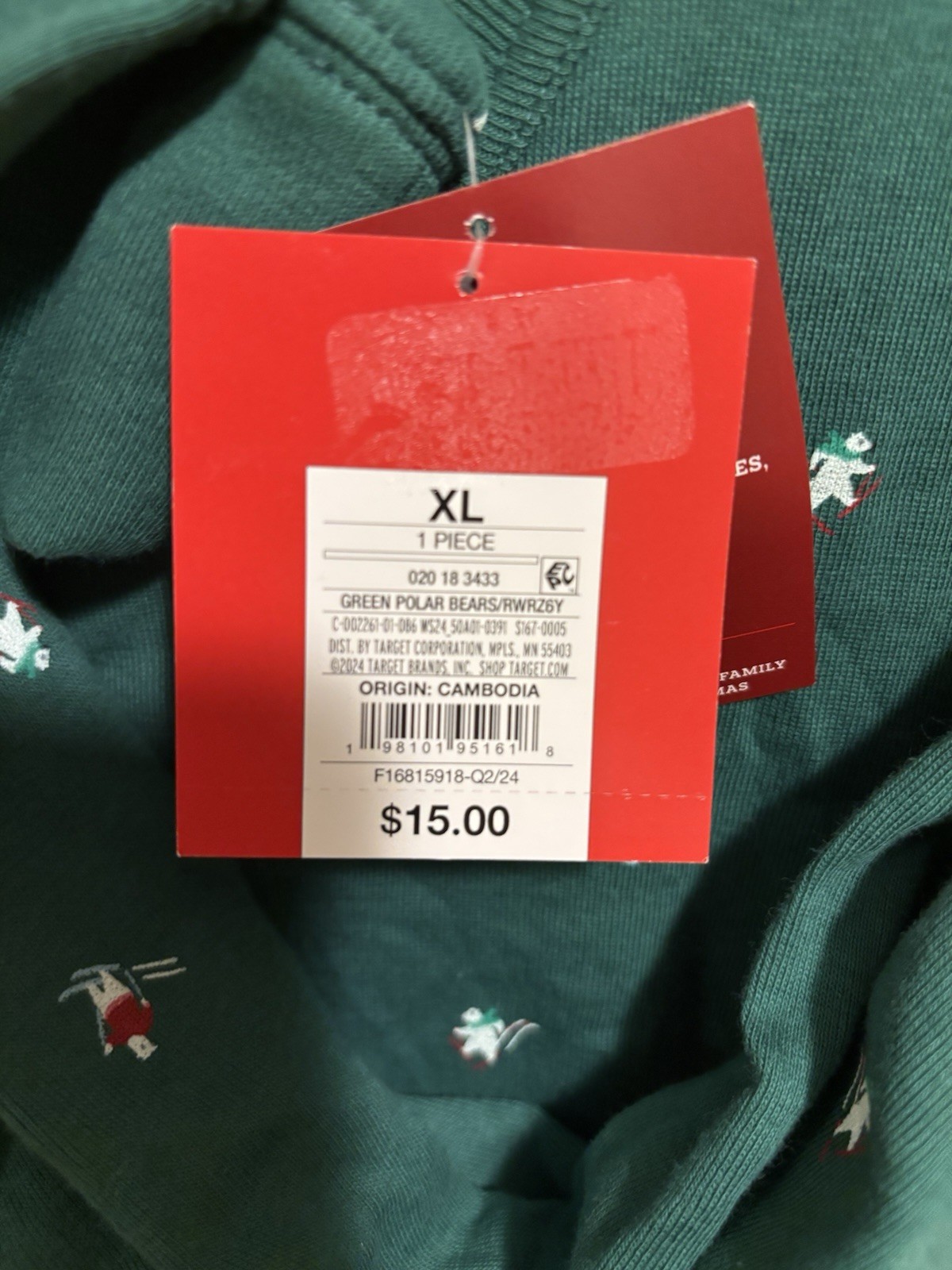 Wondershop Women’s Green Long Sleeve T-Shirt Polar Bears Christmas, Size XL