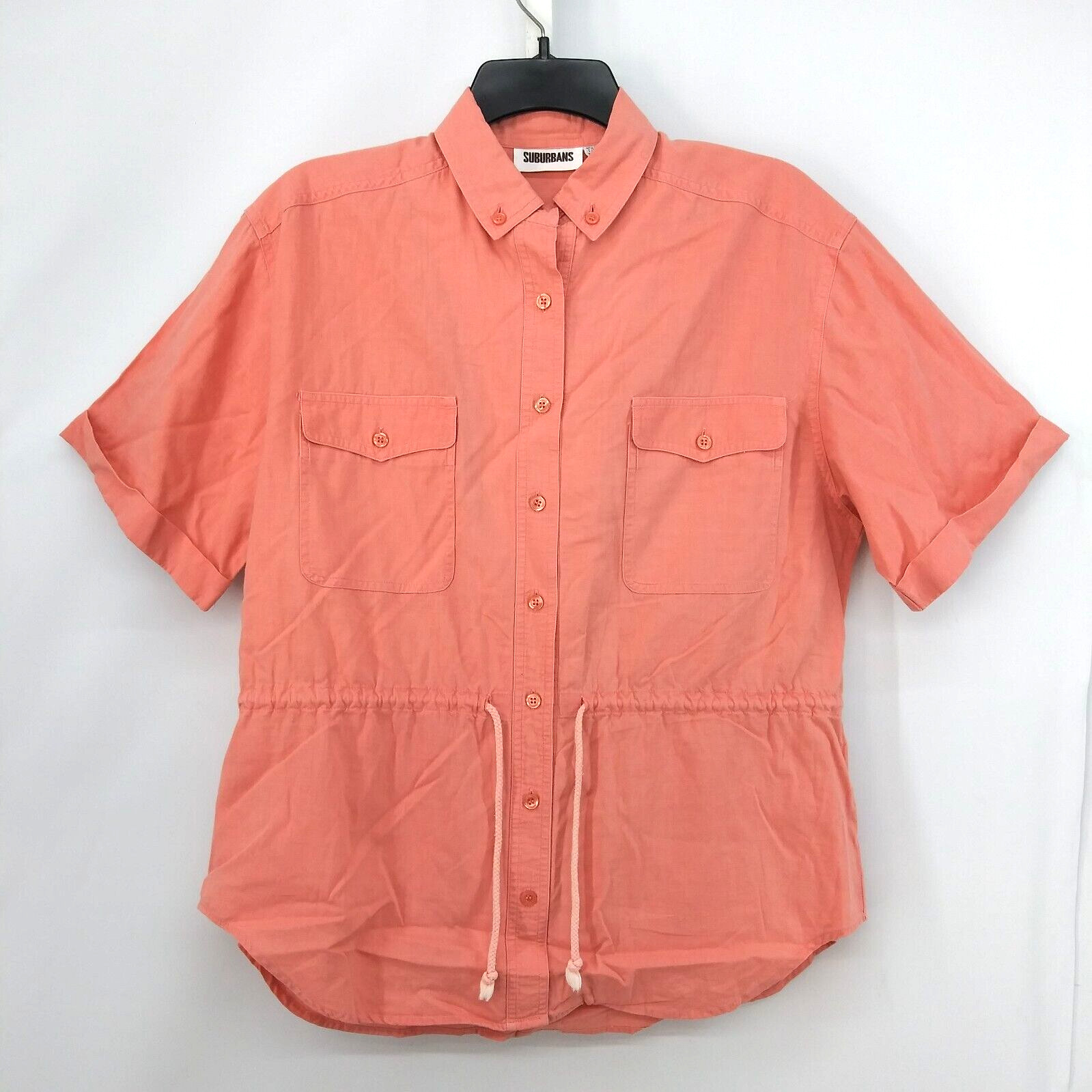 Suburbans Shirt Womens Size 10 Coral Orange Short Sleeve Button Up Utility Top