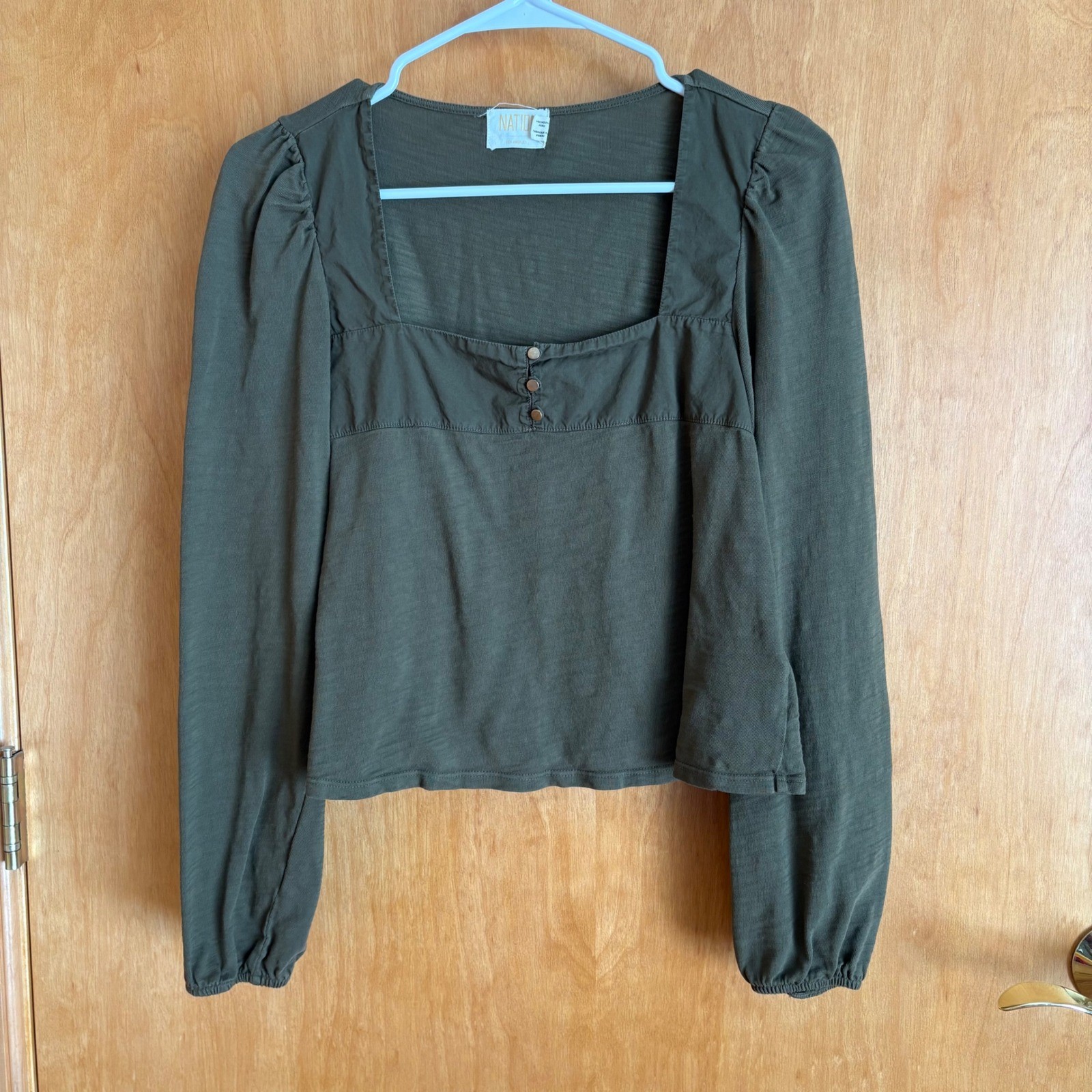 Nation LTD Women’s Square Neck Long Sleeve Olive Green Top, Size XS 1383JJR