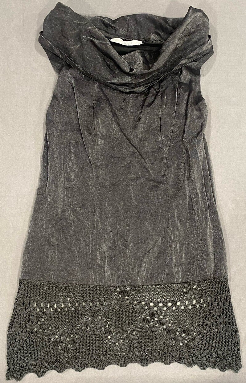 Siste’s Women’s Blouse S/M Gray Mixed Fabric Lined Sleeveless Designer City Y2K