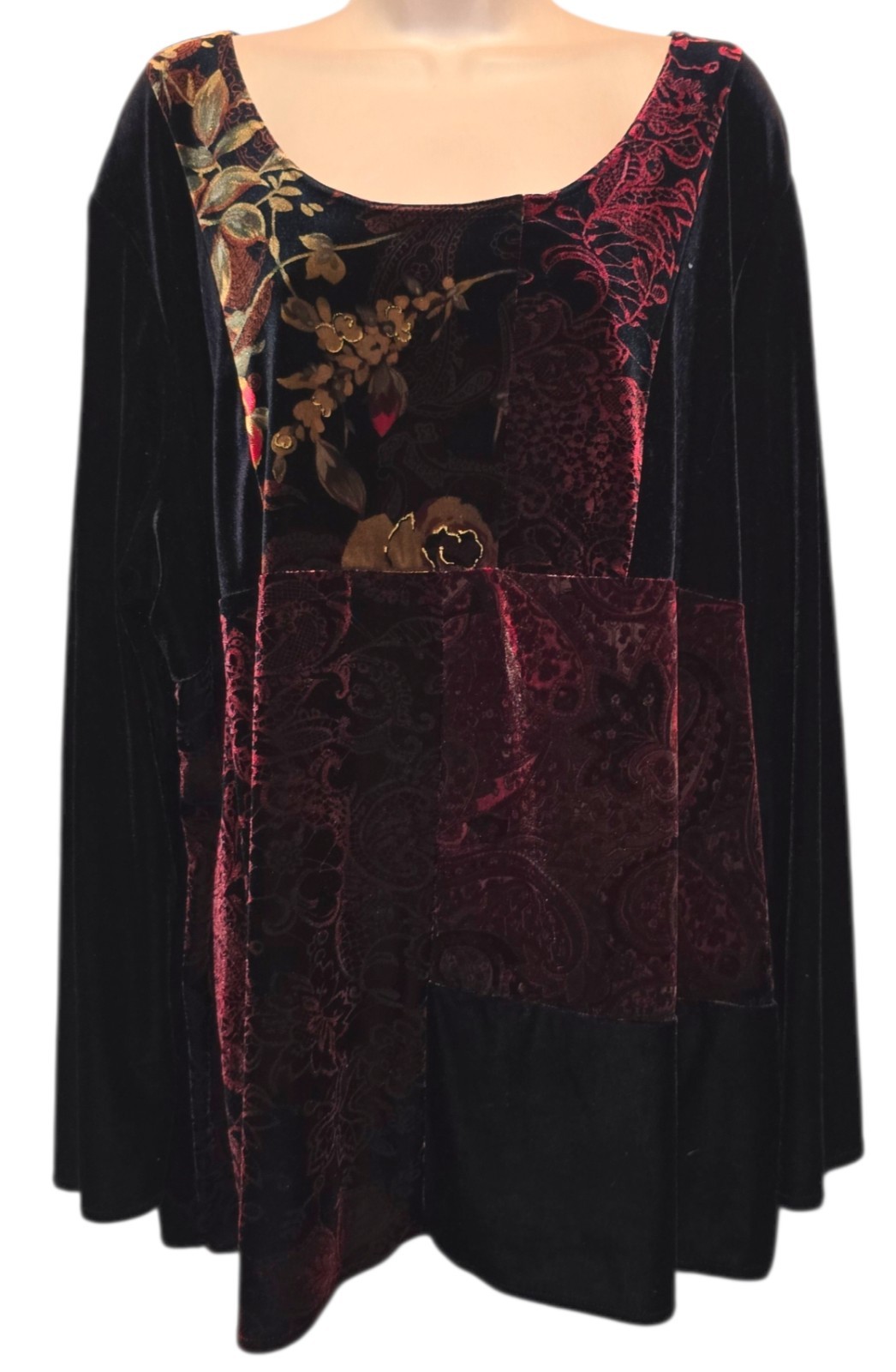 Sag Harbor Black Multicolor Stretchy Velour Blouse Top Size 3X