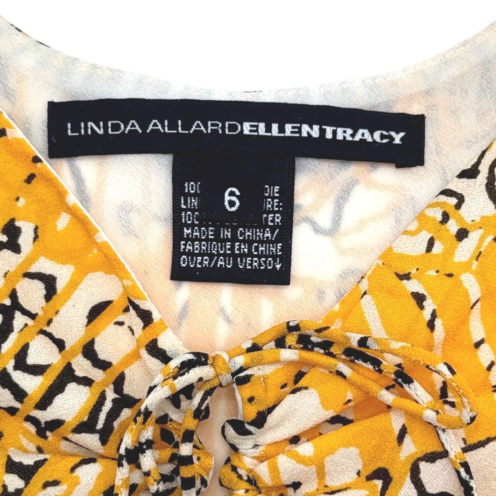 Linda Allard Ellen Tracy Yellow Black Silk Tank Top Blouse Size 6 Luxury