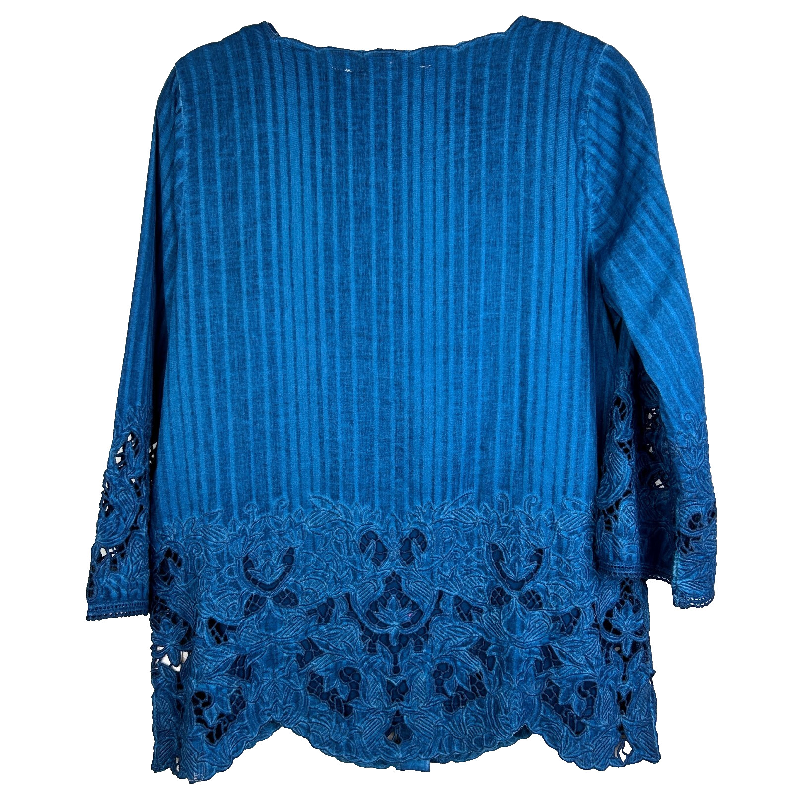 Soft Surroundings Esme Poseidon Blue Embroidered Lace Button Down Top w/ Tank S