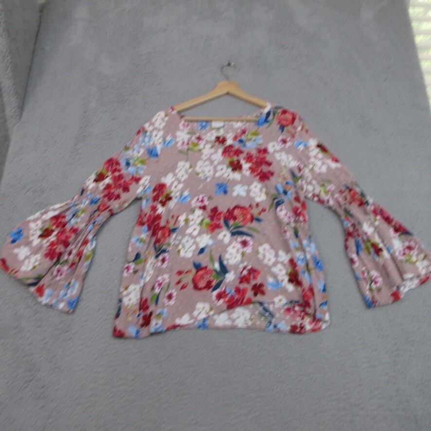 Cupio Shirt Women L Pink Floral Cottagecore Bohemian Festival Vibrant Dopamine