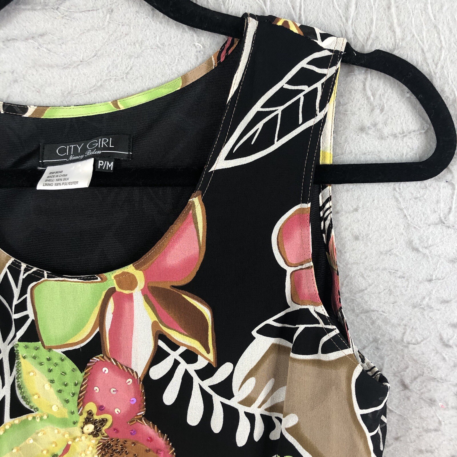 Statement Top Womens PM Petite Medium 100% Silk Tank Shell Artsy Luxury Aloha