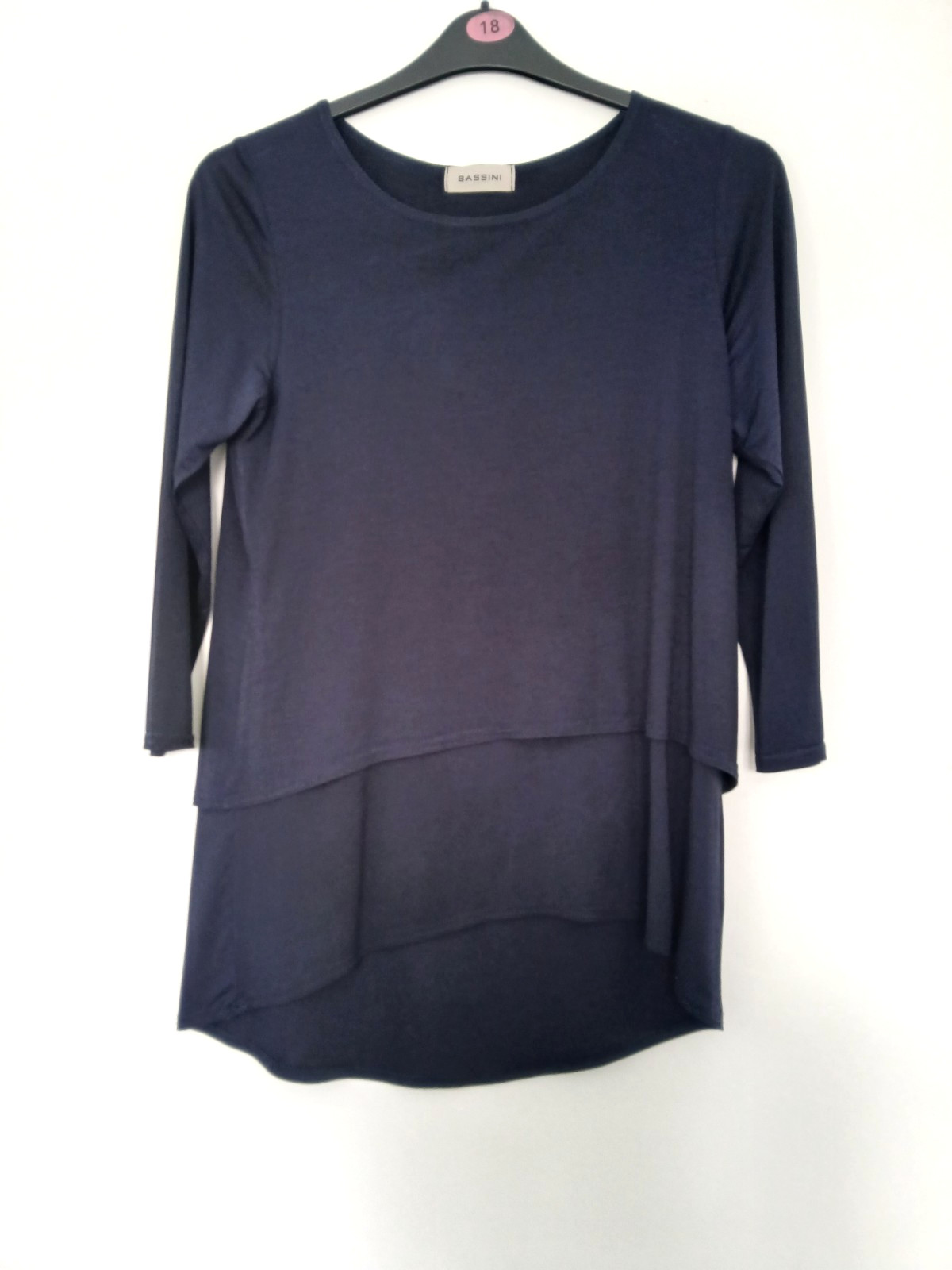 Bassini Layered Stretch Tunic Evening/Occasion Top in Navy Blue Design, Size 12