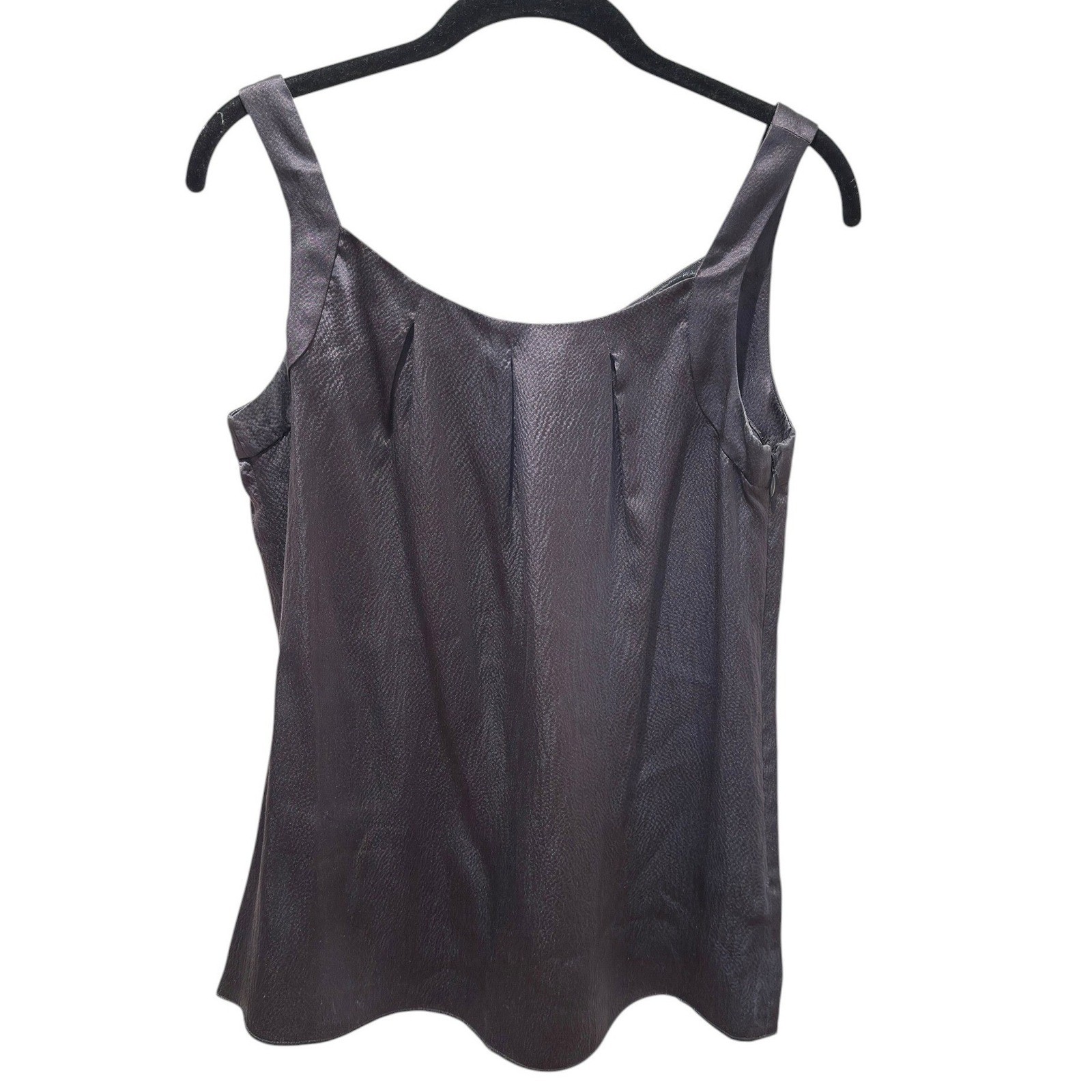 J Crew Black Silk Shell Top Textured Pleated Side Zip Sz 2 Quiet Luxury Career