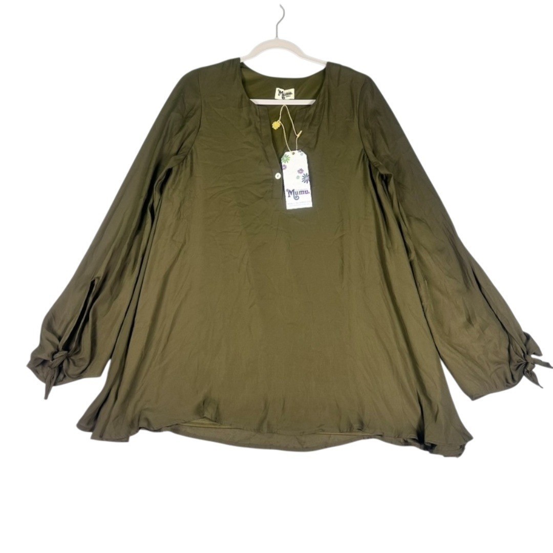 Show Me Your Mumu Johanna Tunic in Olive Silky Satin – Size Small – NWT