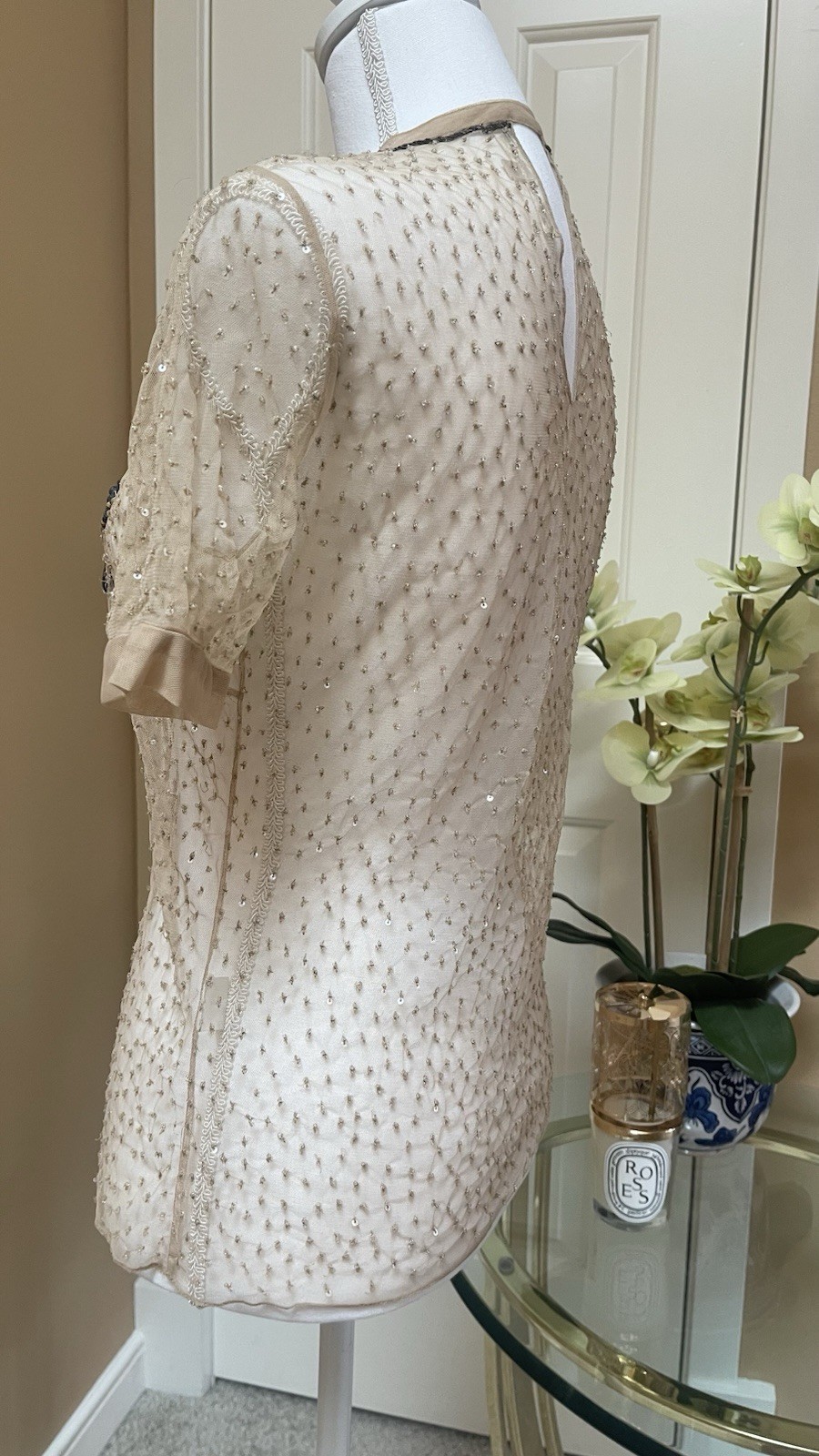Brian Reyes Embellished Tulle Blouse Size 4 Couture Beaded Top