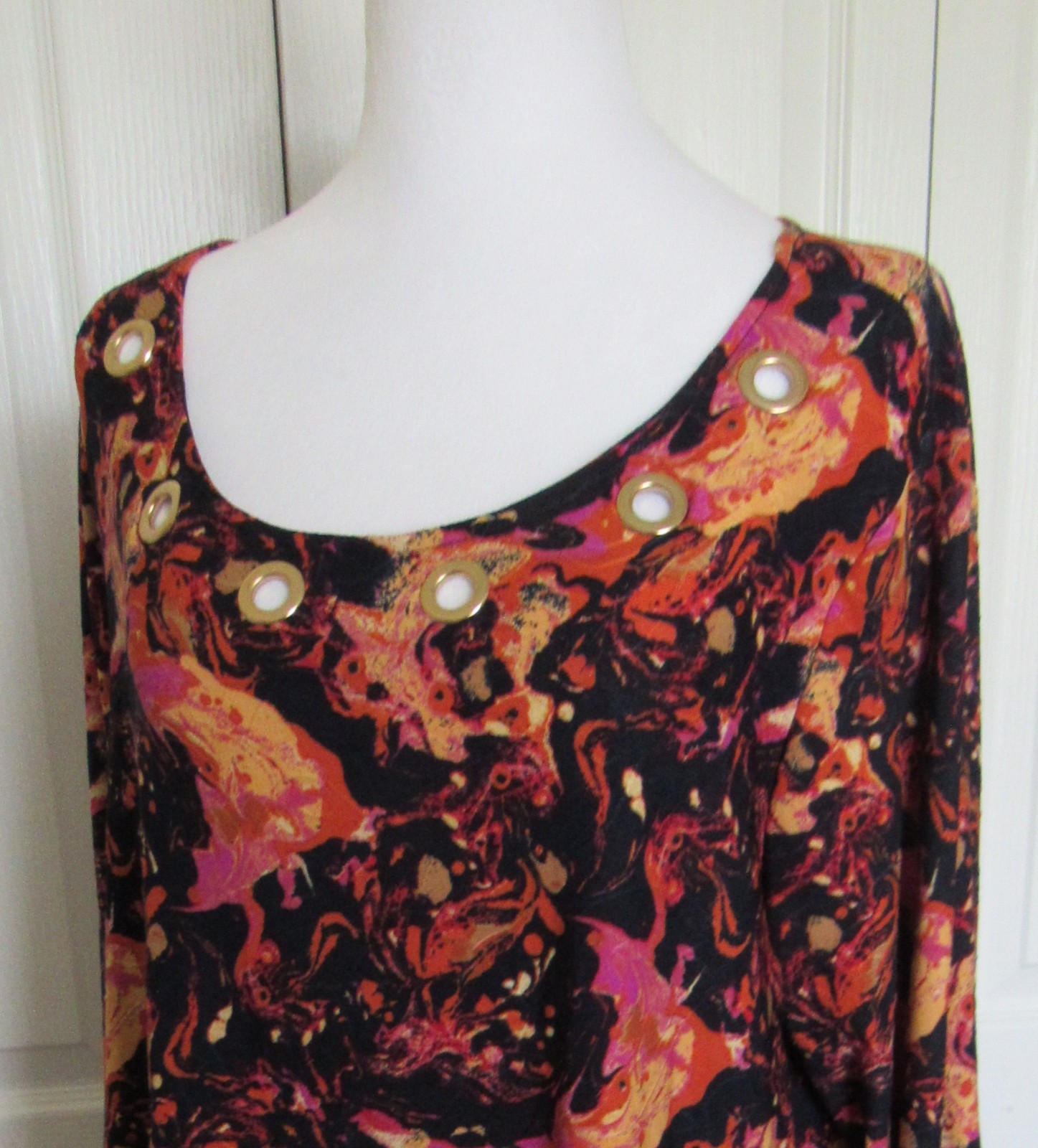 COCOMO PLUS SIZE 1X WOMEN’S TOP BLOUSE ORANGE PINK BLACK 3/4 SLEEVES
