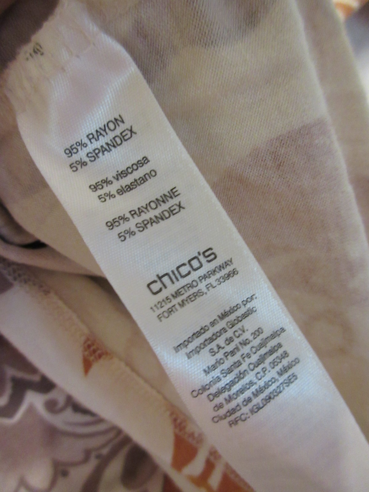 Chicos Tunic Women’s Size 2 Cream/Multicolor Chain/Floral Print 3/4 Sleeves Top