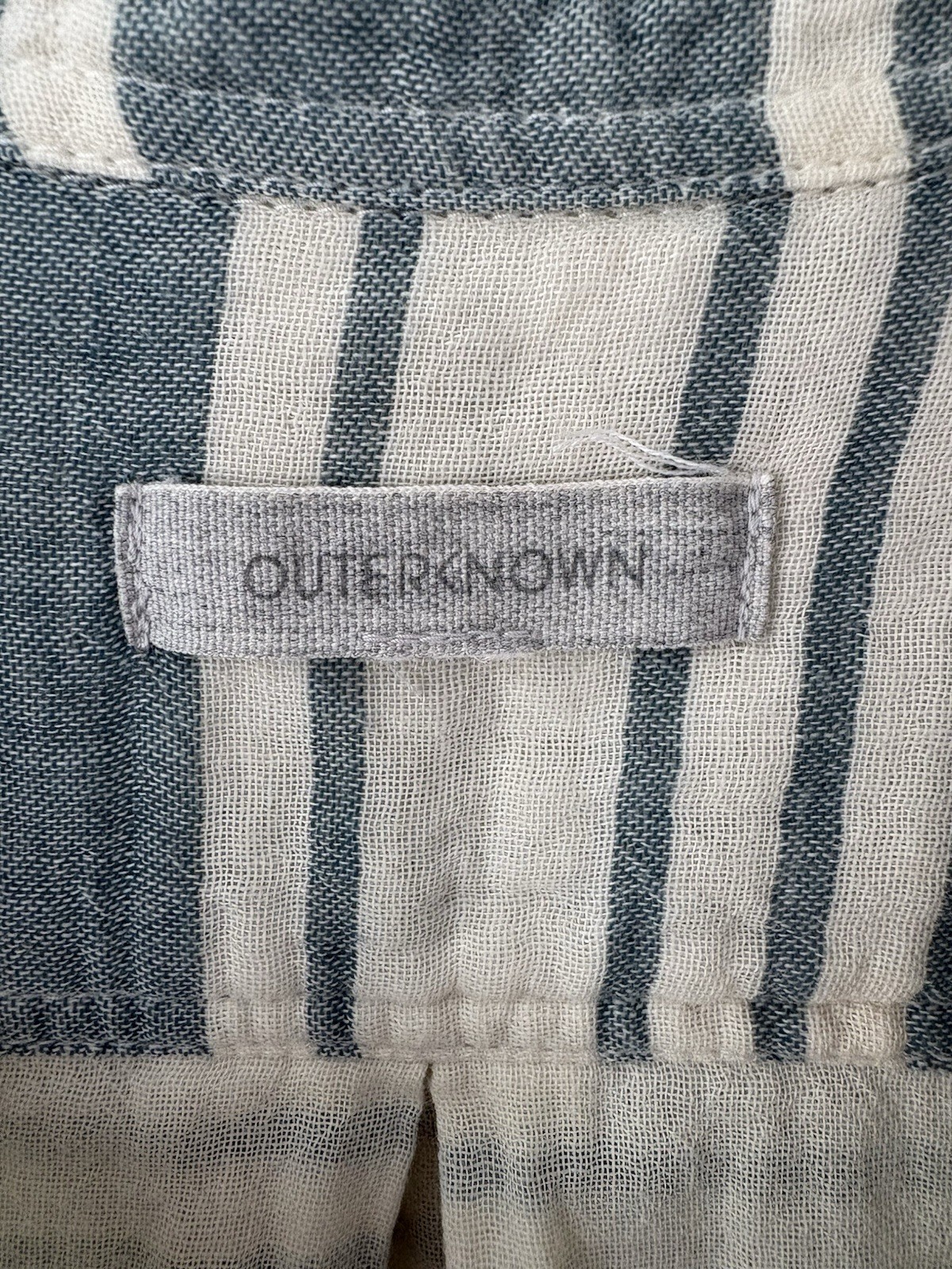 Outerknown Costa Button Down Gauzy Double Weave Shirt Blue Cream Stripe Medium