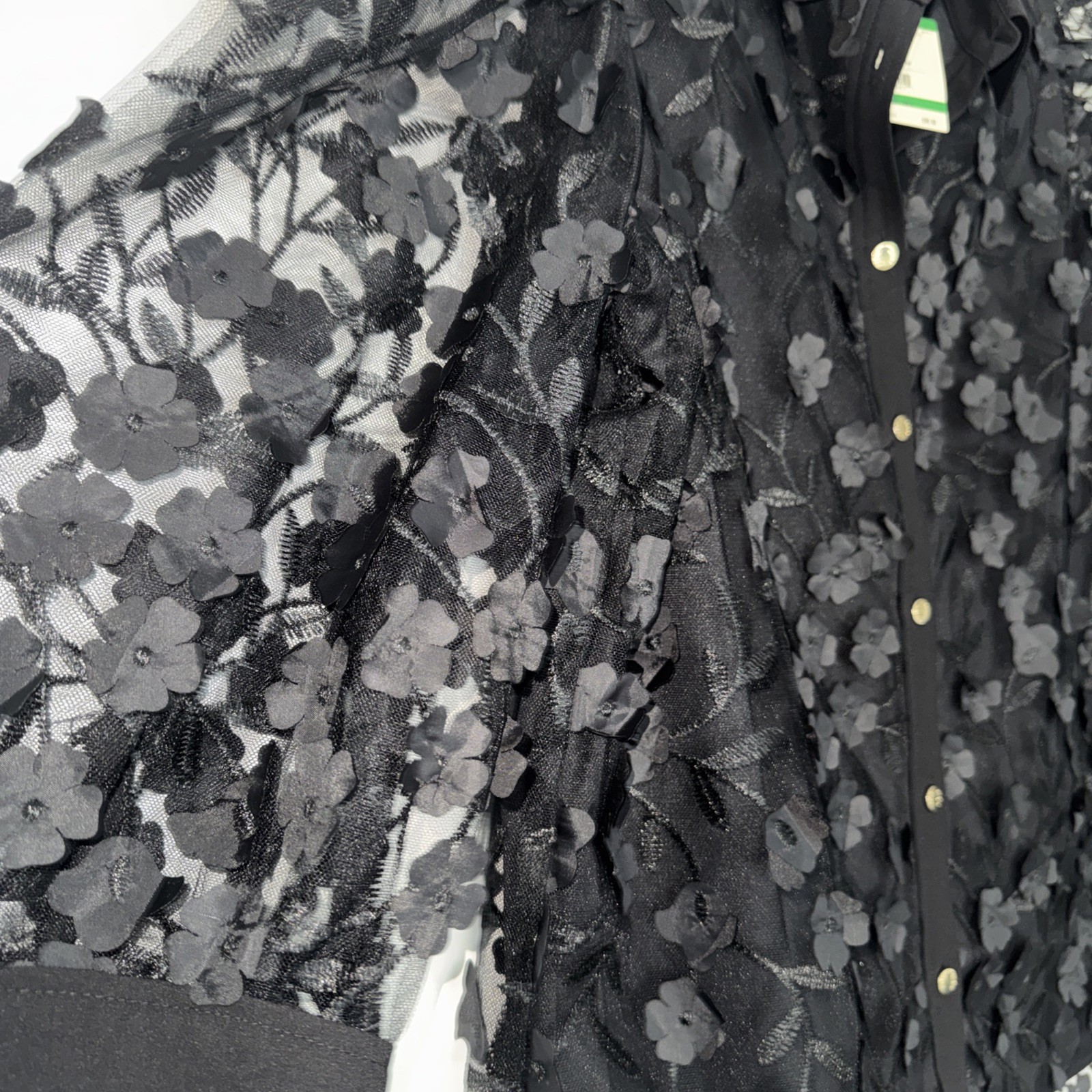 Anne Klein Mesh Flower Applique Blouse Shirt in Black LARGE New with Tags