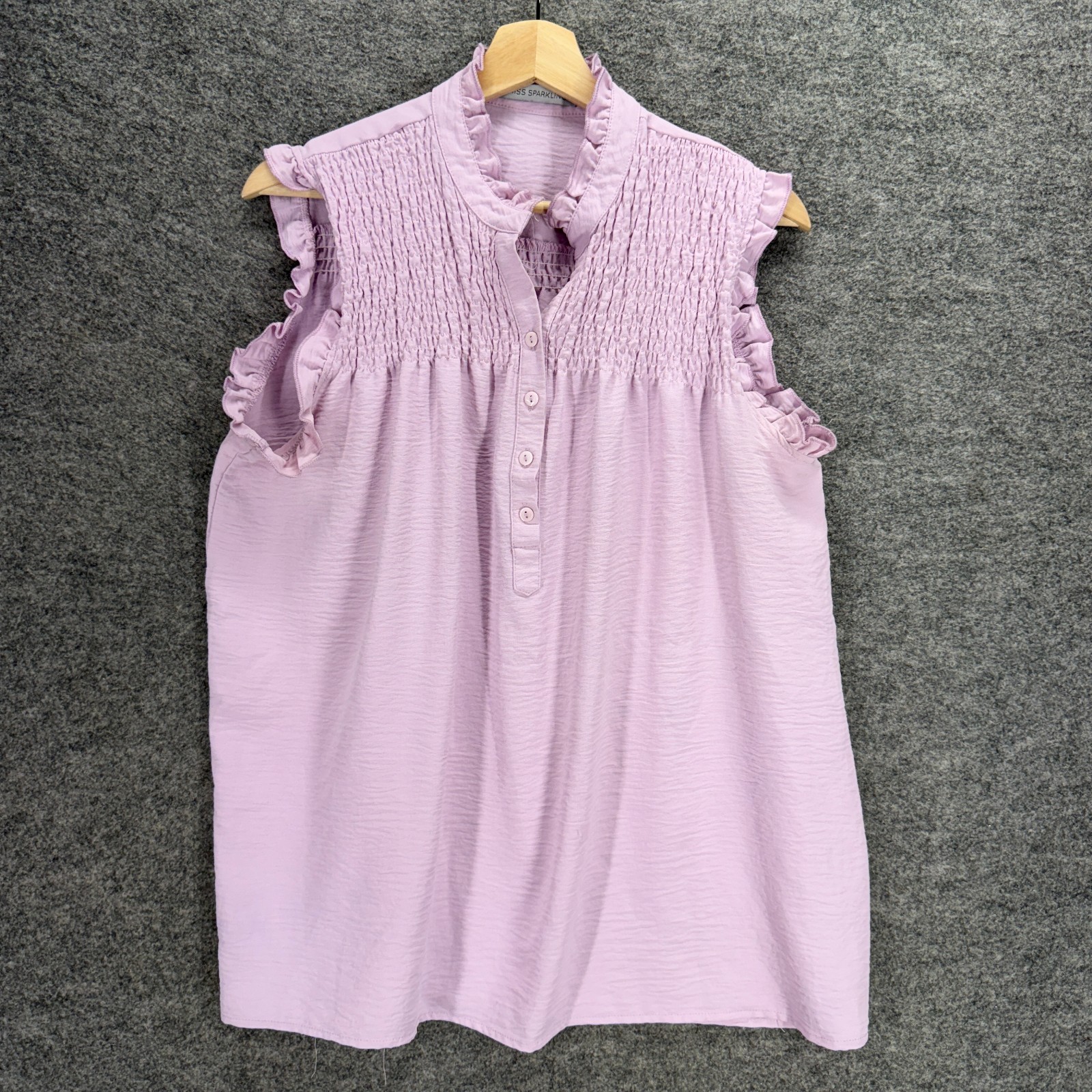 Miss Sparkling Blouse Women XL Pink Crew Neck 1/2 Button Sleeveless Wide Strap