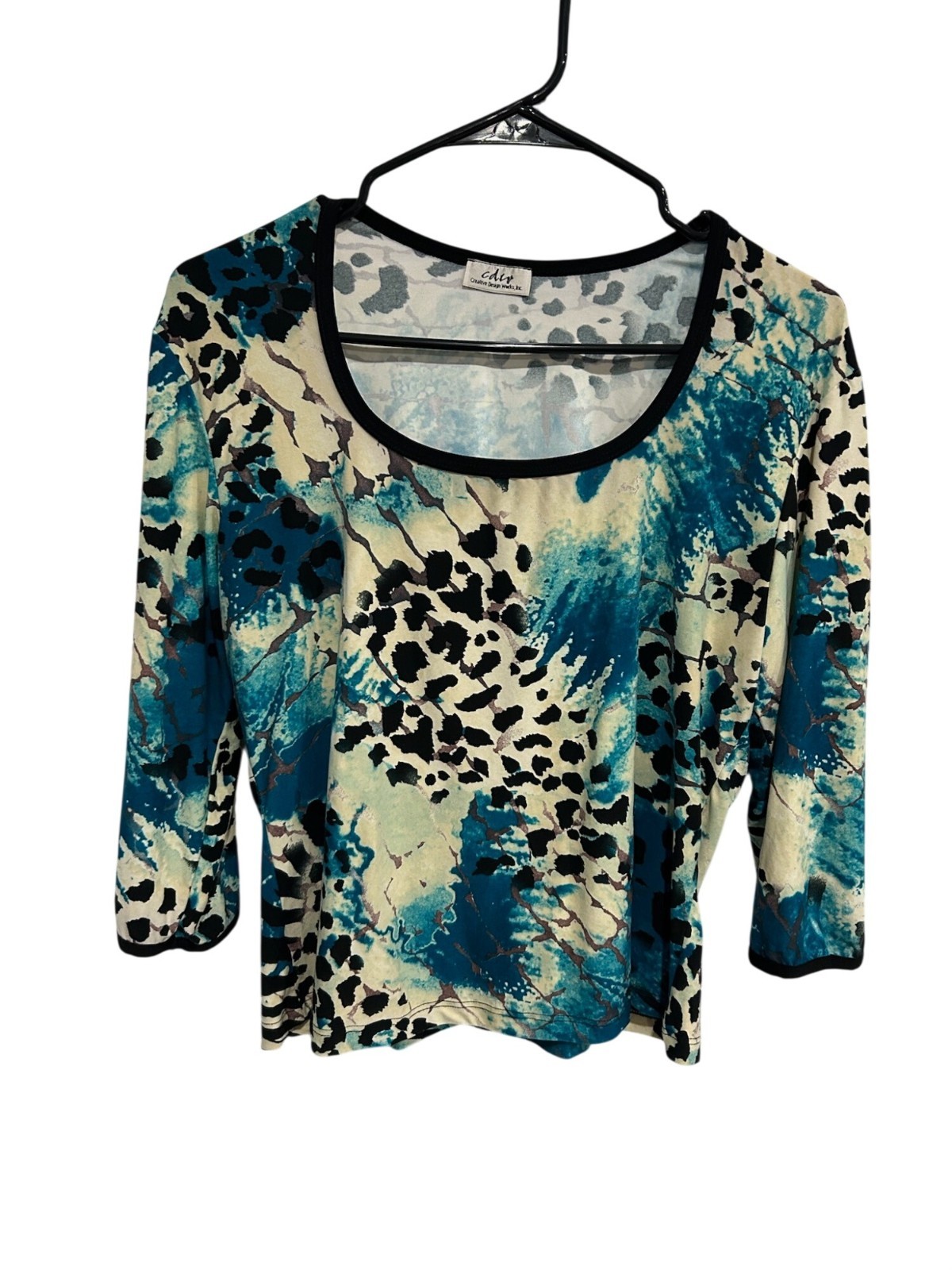 Creative Design Works Womens Abstract Animal Print Scoop Neck Top Sz M Eclectic