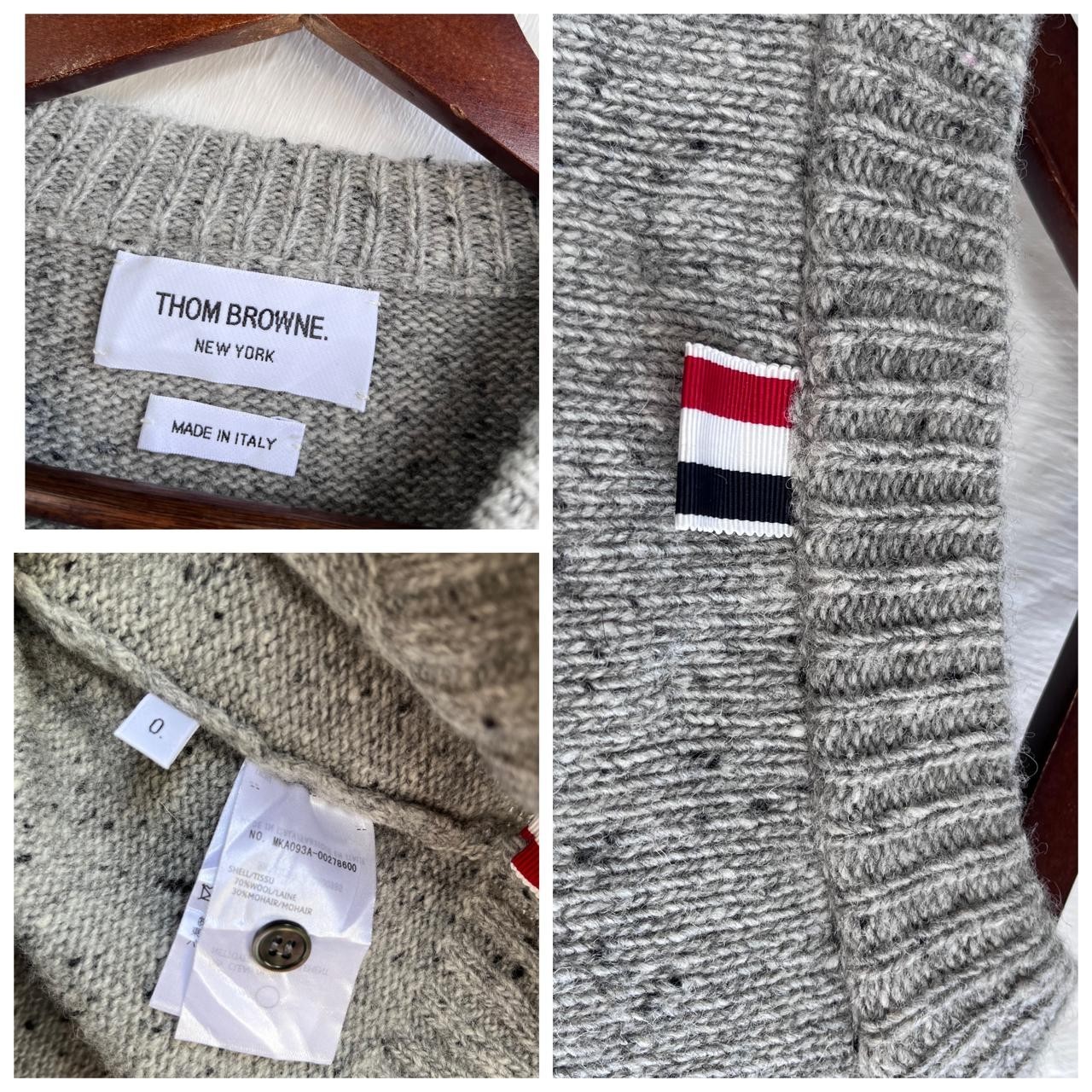 THOM BROWNE New York 4-Bar Grey Wool Mohair Tweed Button Knit Sweater Size 0 XS