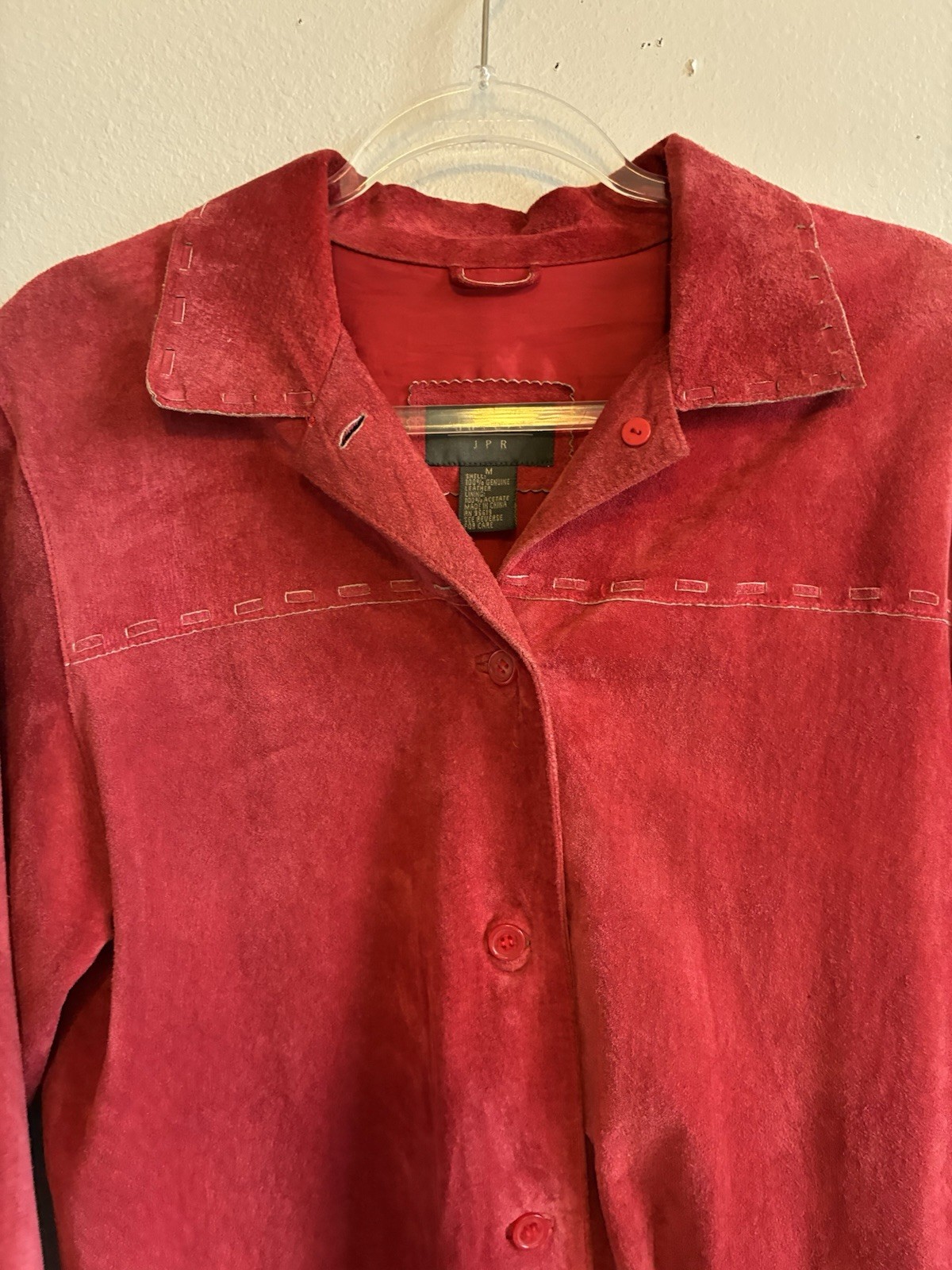 Vintage Red Genuine Suede Leather Shirt Jacket Women’s M Retro Western Boho 90s