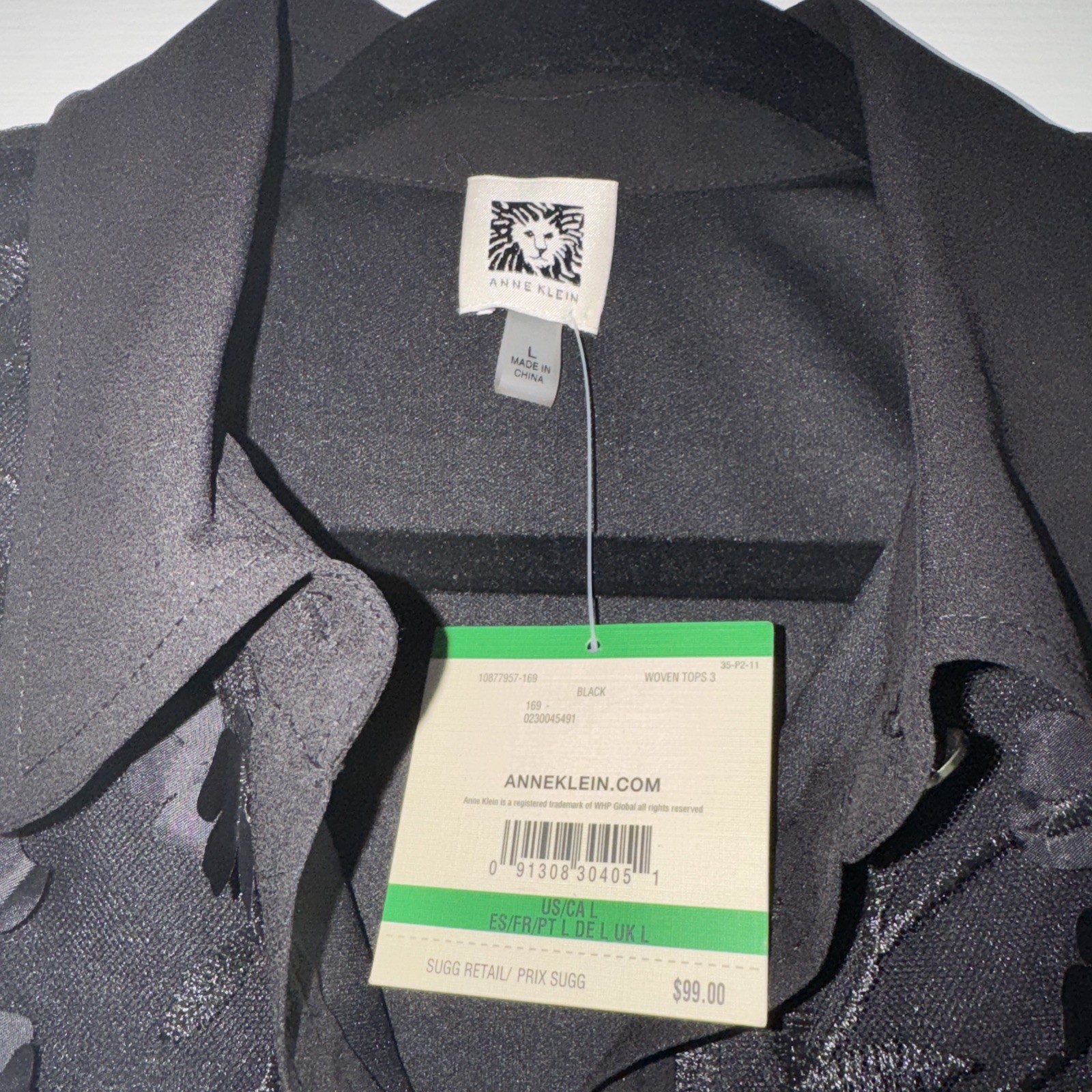 Anne Klein Mesh Flower Applique Blouse Shirt in Black LARGE New with Tags